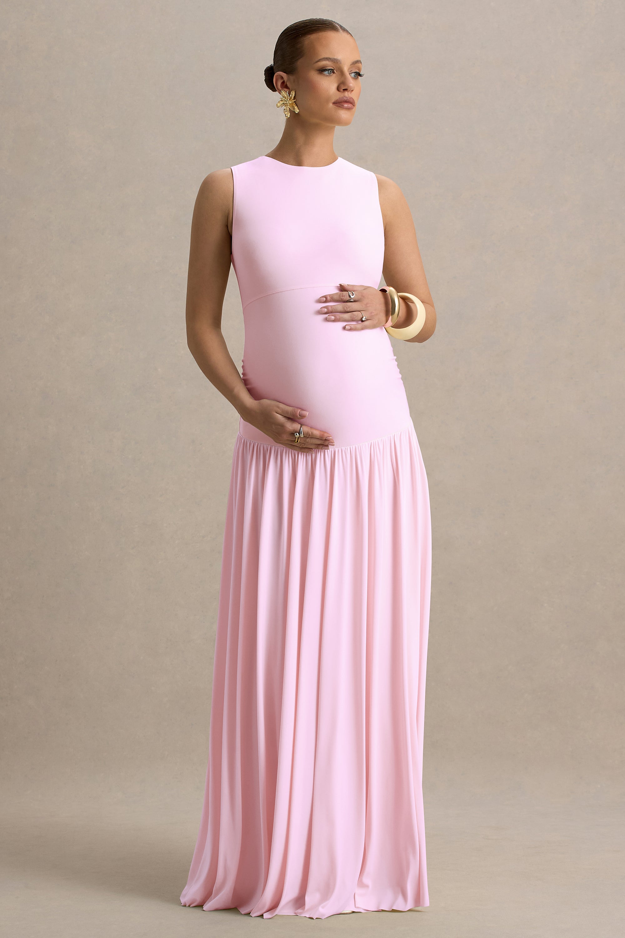 ECM_HR_CL136318081 - Outline | Light Pink Crew-Neck Maternity Maxi Dress With Pleated Skirt2.jpg