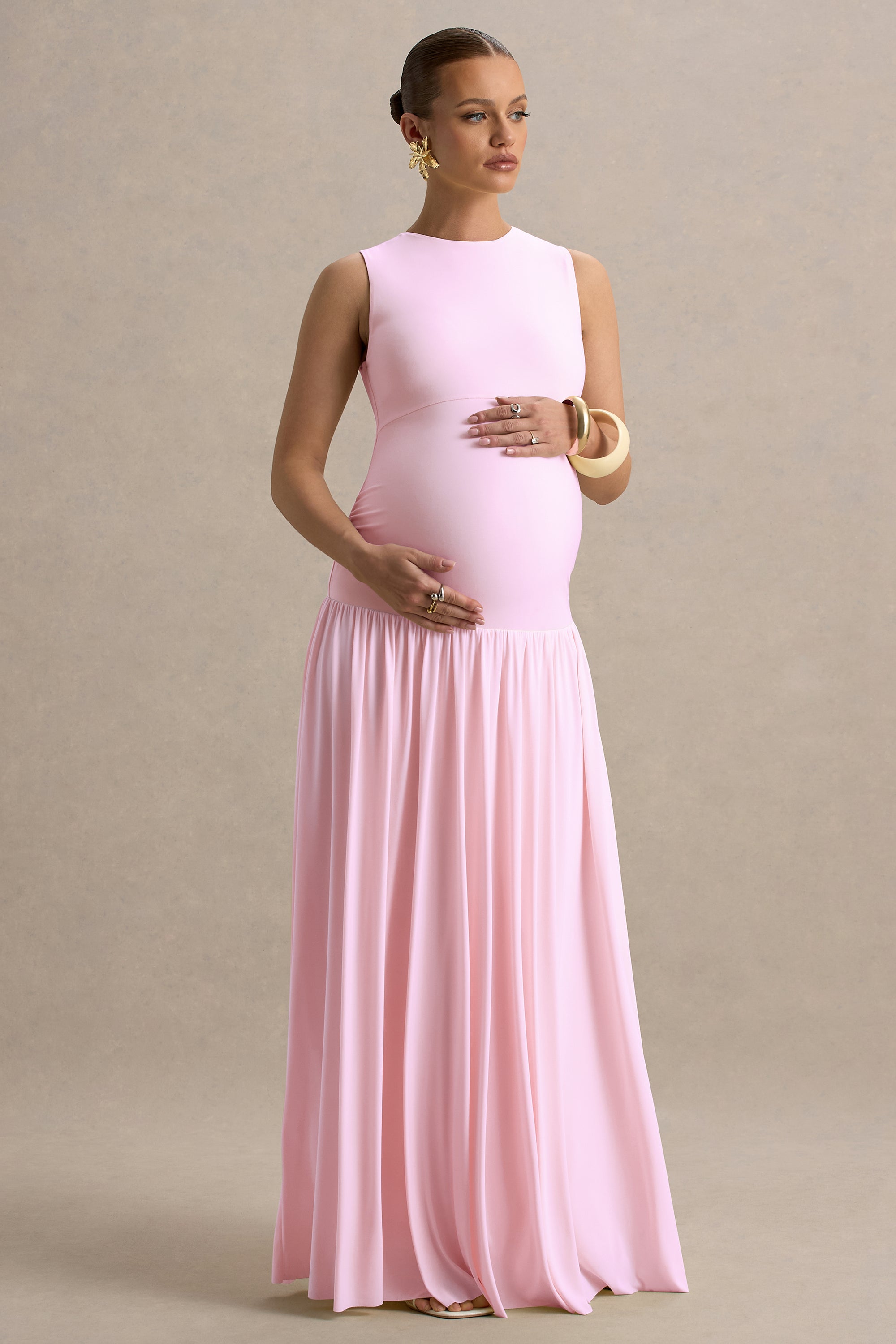 ECM_HR_CL136318081 - Outline | Light Pink Crew-Neck Maternity Maxi Dress With Pleated Skirt4.jpg