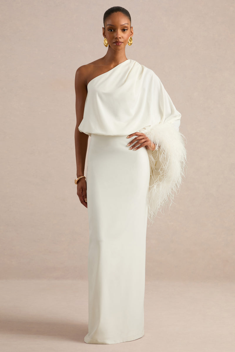 ECM_HR_CL136380110 - Felicity _ White Satin Asymmetric-Neck Maxi Dress With Feather Detailing1.jpg