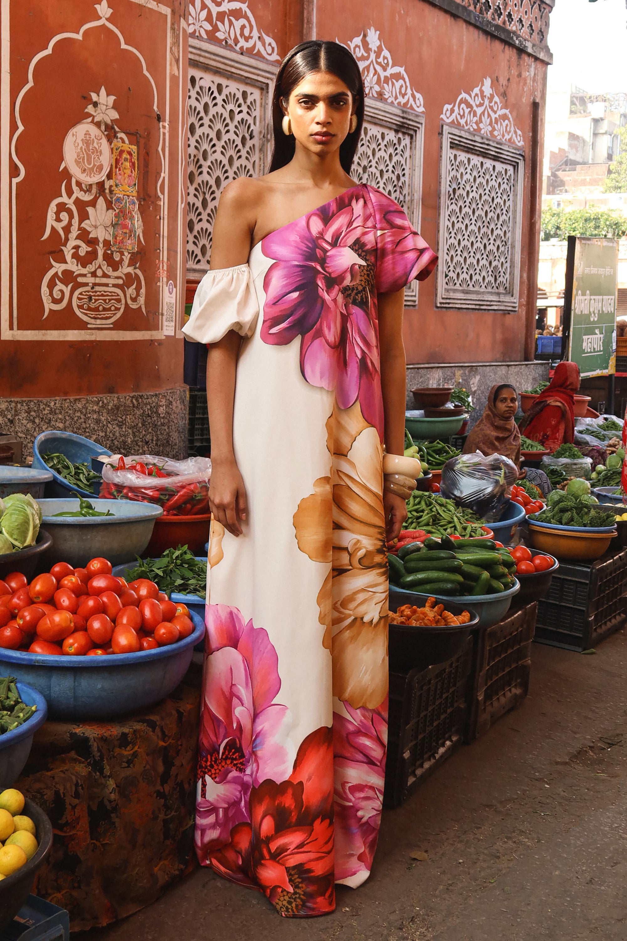 floral maxi dress au Anastasia | Large Multi-Floral Print Asymmetric-Neck Maxi Dress – Club L  London
