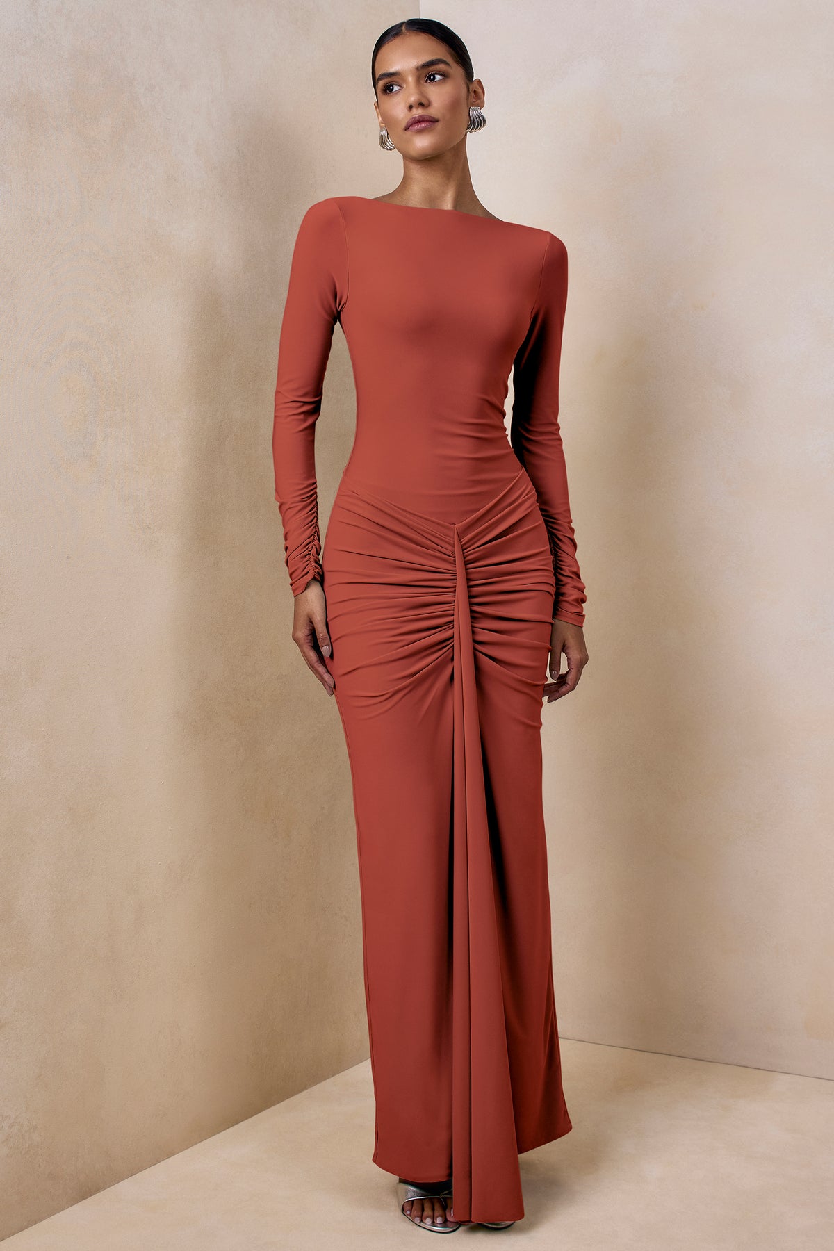 ECM_HR_CL136818071 - Matilda Rust Boat-Neck Maxi Dress With Ruched Detailing 0.jpg
