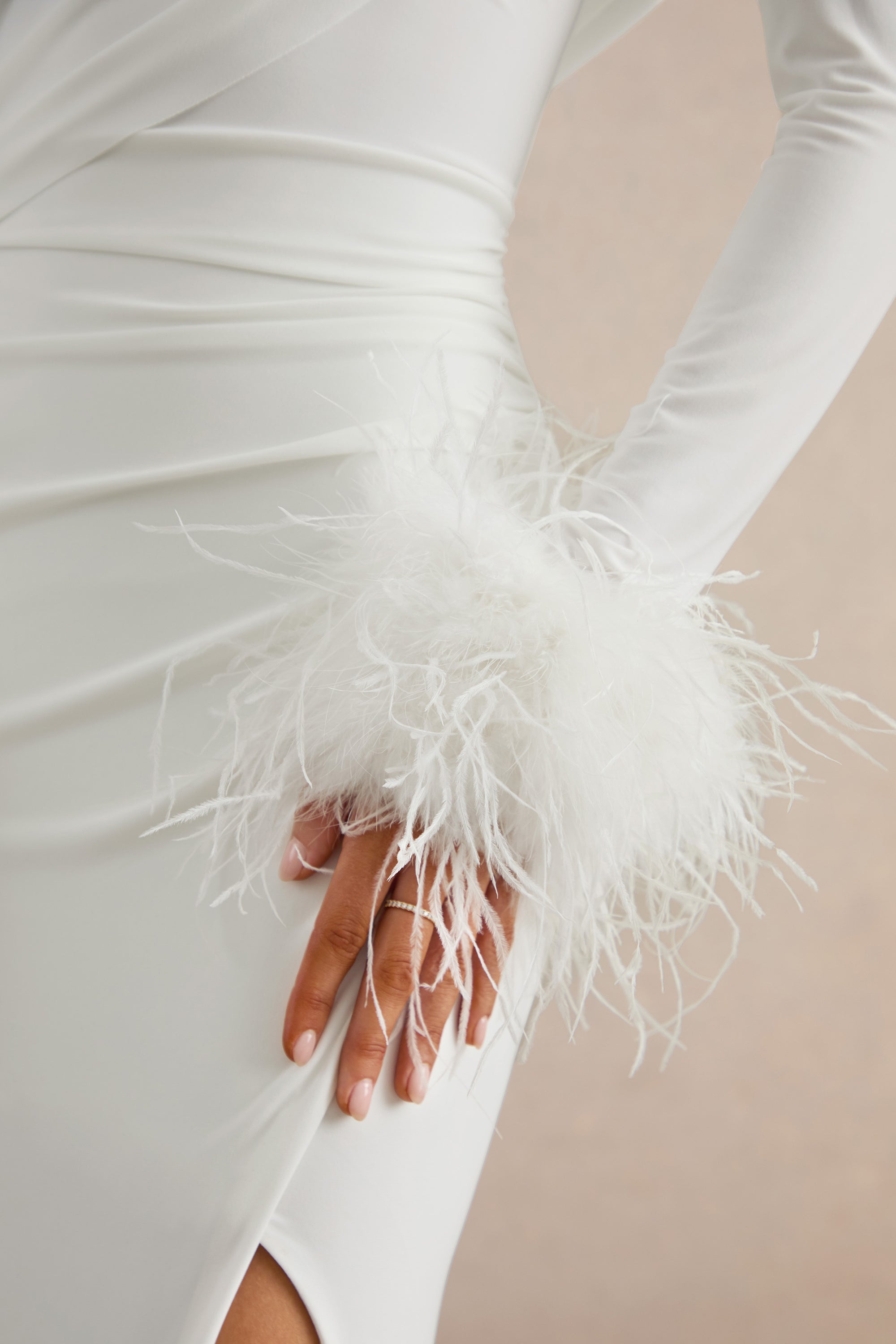 ECM_HR_Gatsby White High-Neck Maxi Dress With Feather Trim Cuffs CL136990110 CL138534110 _0310.jpg