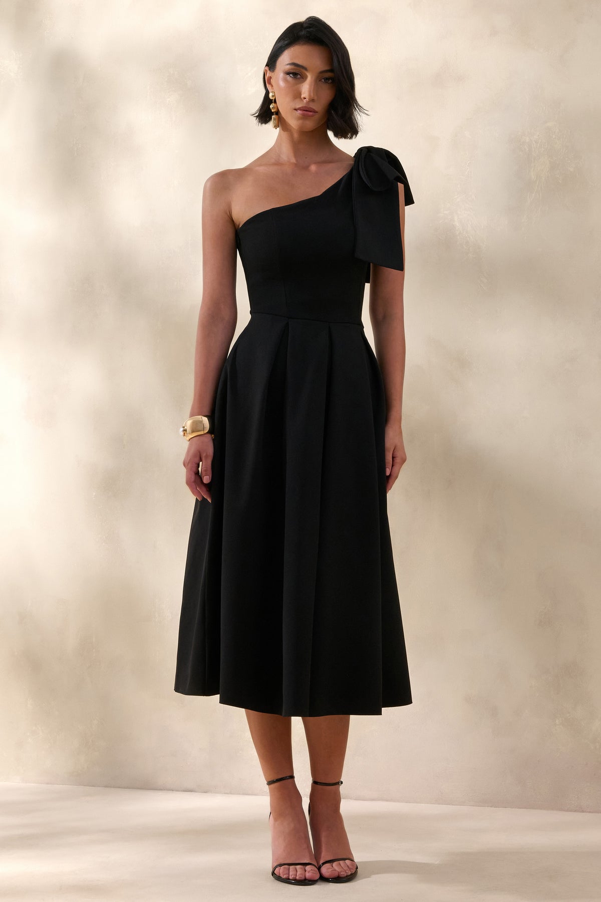 ECM_HR_CL137132001 - Meria | Black Asymmetric-Neck Midi Dress With Bow-Sleeve 0.jpg