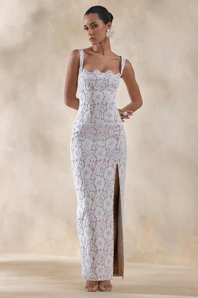 Zarisse | White Lace Square-Neck Maxi Dress Club L London - AUS Zarisse | White Lace Square-Neck Maxi Dress Club L London - AUS