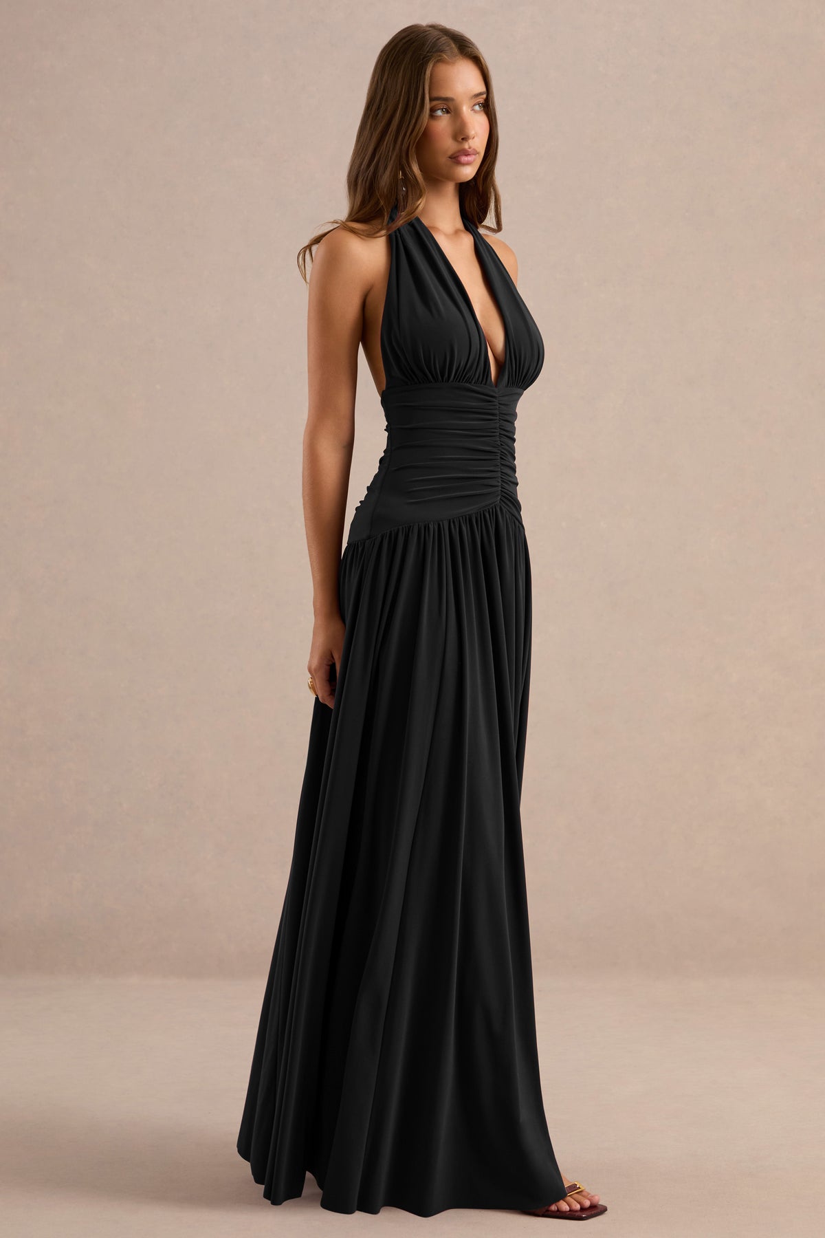 ECM_HR_CL137280001 - Bettina | Black Plunge-Neck Maxi Dress With Gathered-Detailing2.jpg