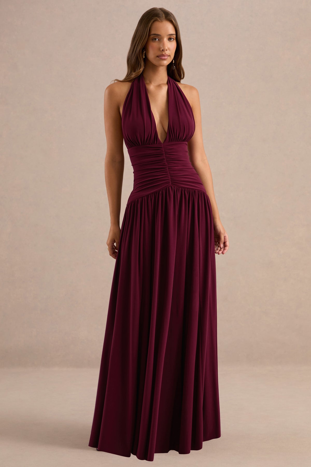 ECM_HR_CL137280102 - Bettina Burgundy Plunge-Neck Maxi Dress With Gathered-Detailing1.jpg