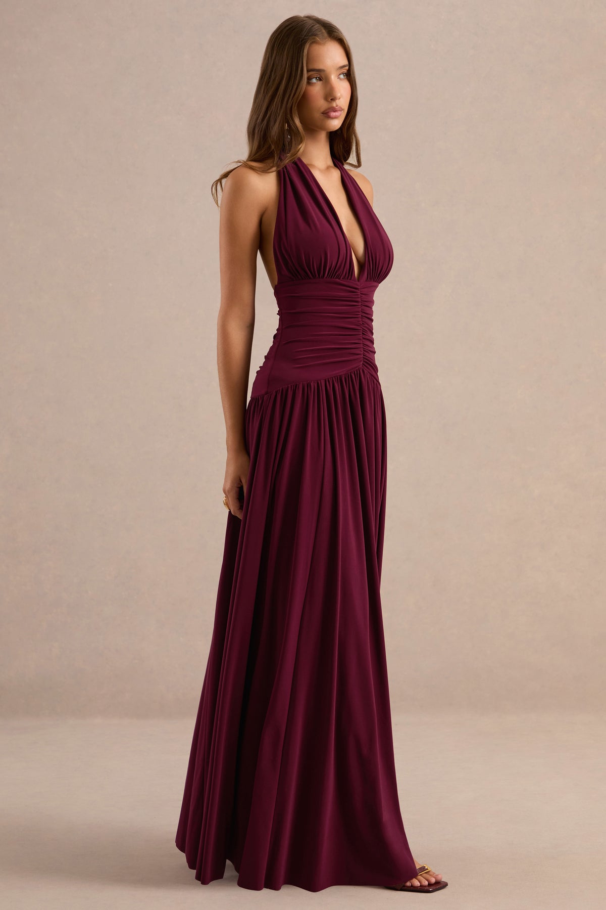 ECM_HR_CL137280102 - Bettina Burgundy Plunge-Neck Maxi Dress With Gathered-Detailing2.jpg