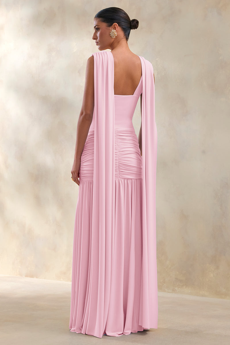 ECM_HR_CL137299081 - Amelisse | Light Pink Plunge-Neck Maxi Dress With Ruched-Detailing_02.jpg
