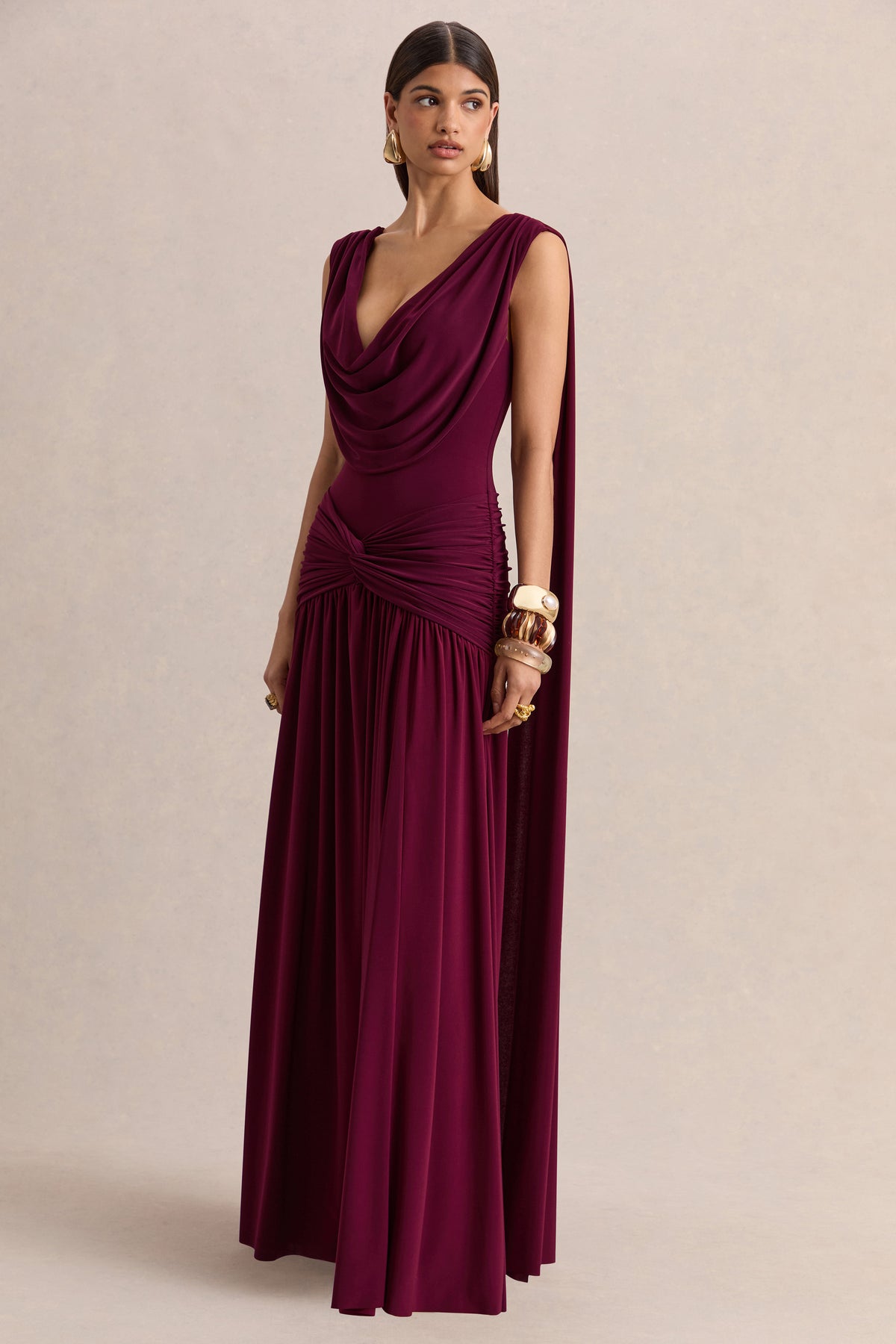 ECM_HR_CL137299102 - Amelisse _ Burgundy Plunge-Neck Maxi Dress With Ruched-Detailing 02.jpg