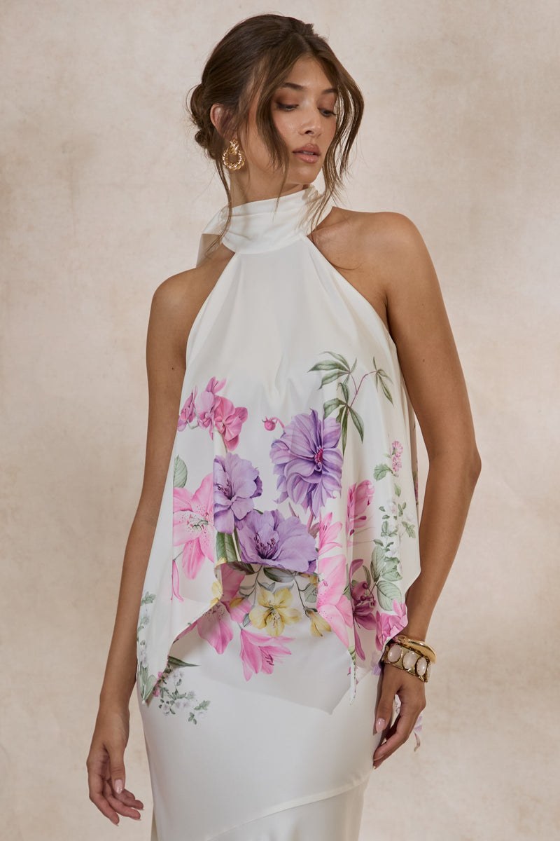 SANCELLE Vayla Cream Floral Print Matte Satin Asymmetric Drop-Waist Maxi Skirt COORD CL137649111 CL137321111 (2).jpg