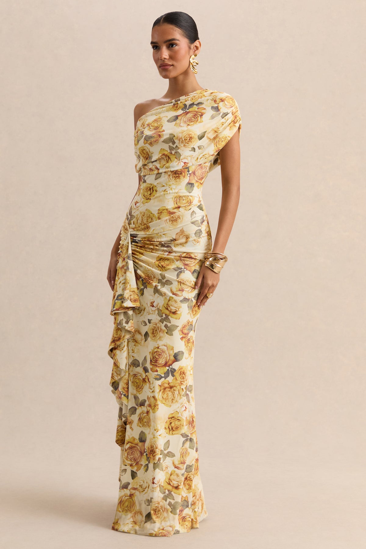 ECM-HR-CL137337124 - Siora - Lemon Rose Print Asymmetric-Neck Maxi Dress With Draped-Detailing 05.jpg