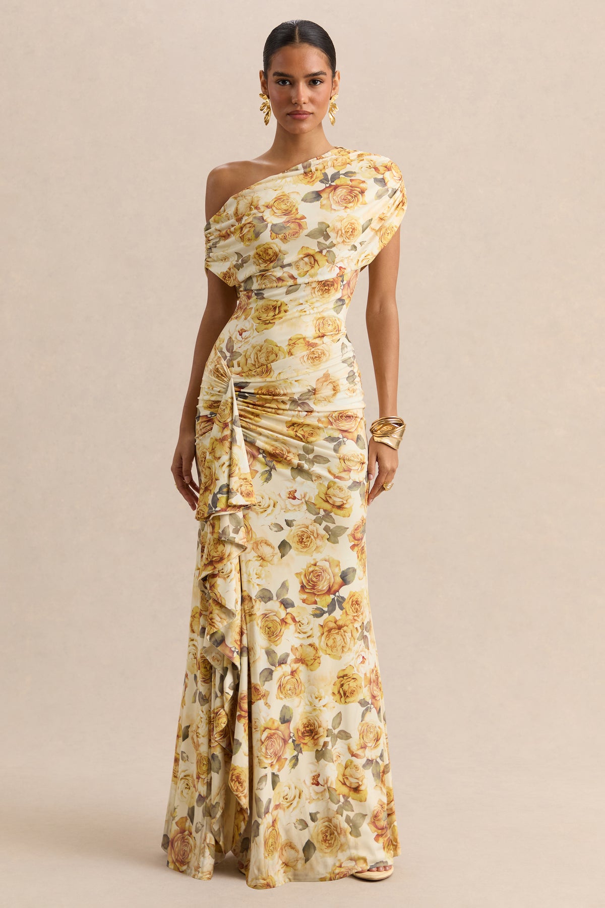 ECMH-HR-CL137337124 - Siora - Lemon Rose Print Asymmetric-Neck Maxi Dress With Draped-Detailing 04.jpg