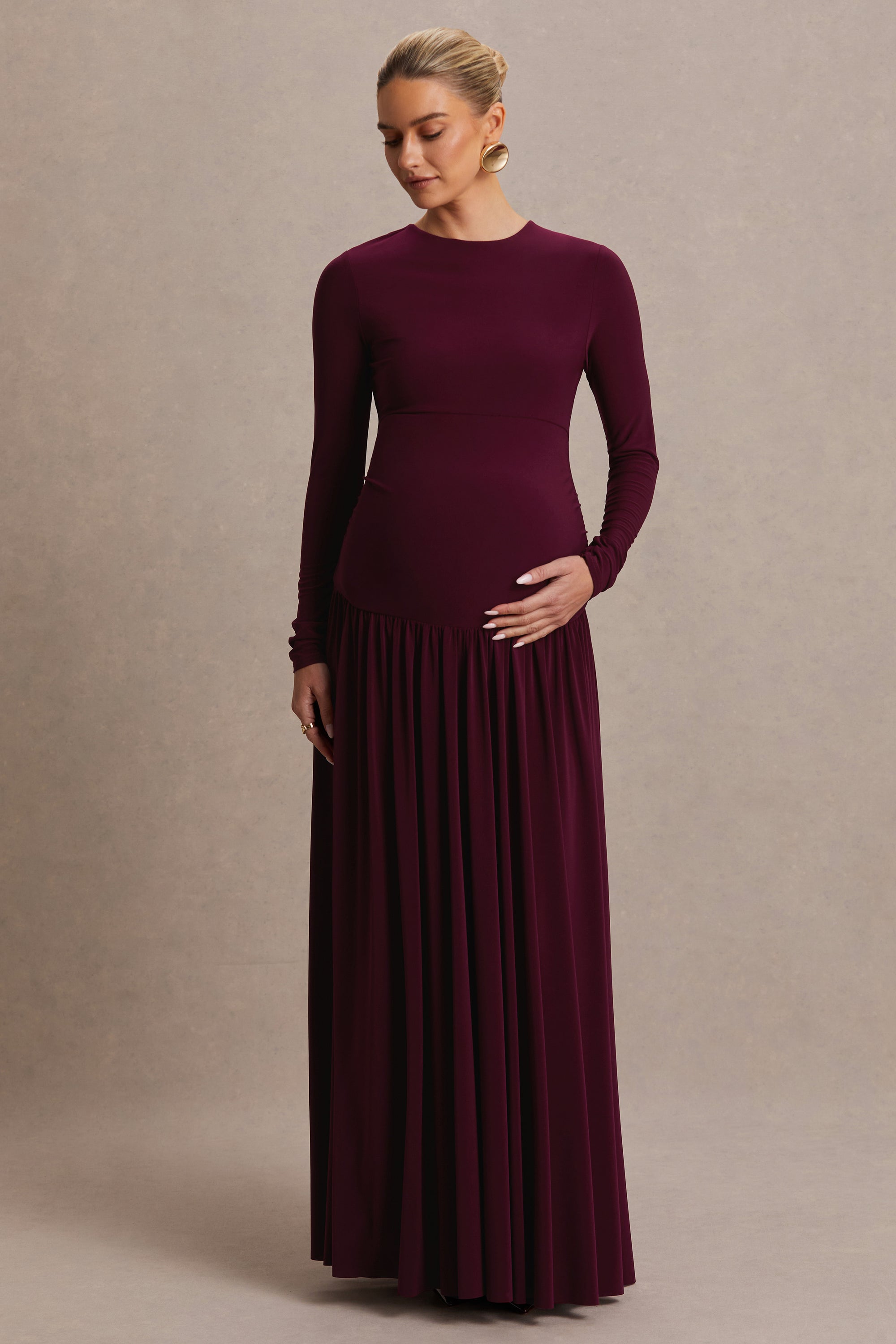 HR_CL137369102 - Monroe Burgundy Crew-Neck Maxi Dress With Drop-Waist  01.jpg