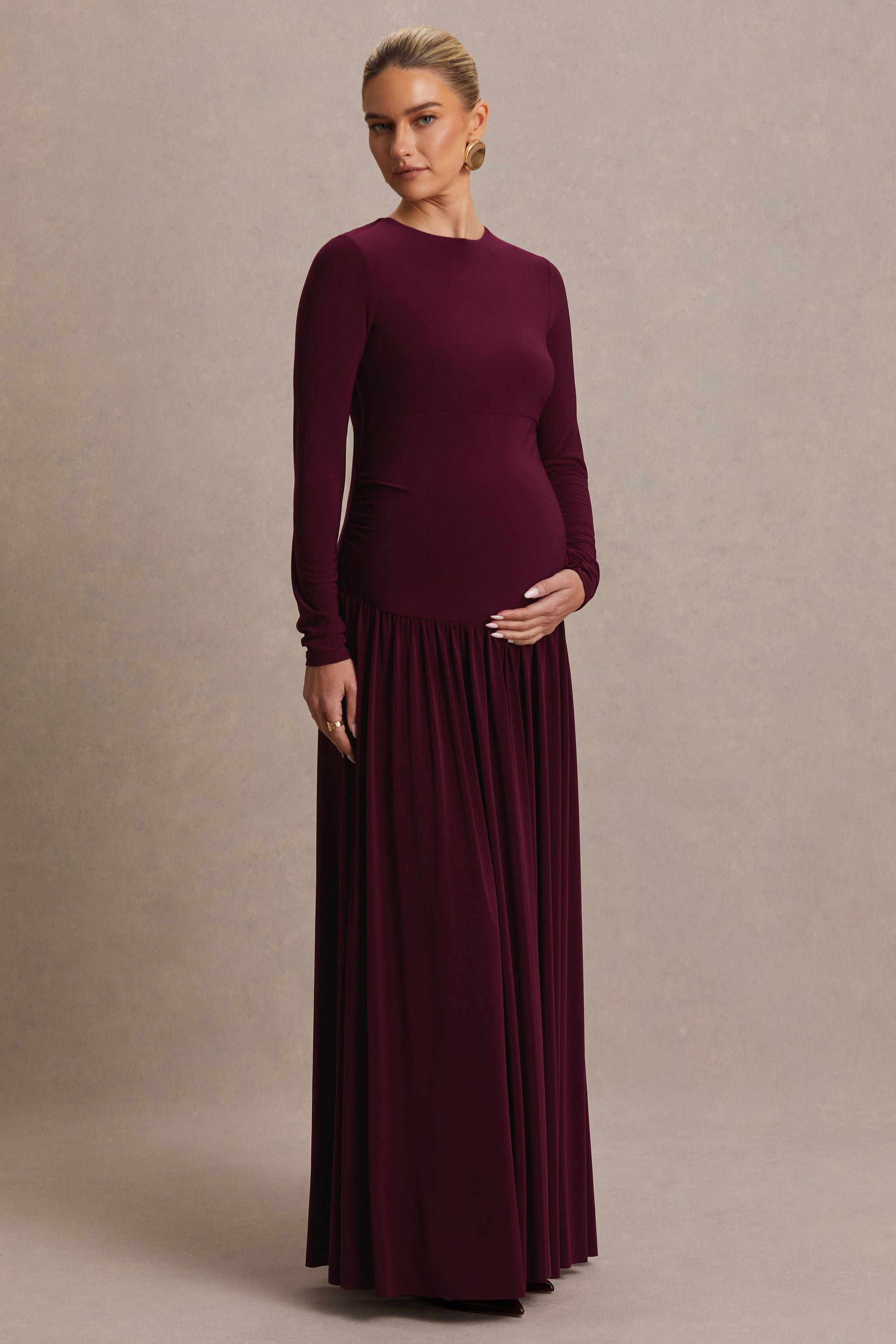 HR_CL137369102 - Monroe Burgundy Crew-Neck Maxi Dress With Drop-Waist  03.jpg