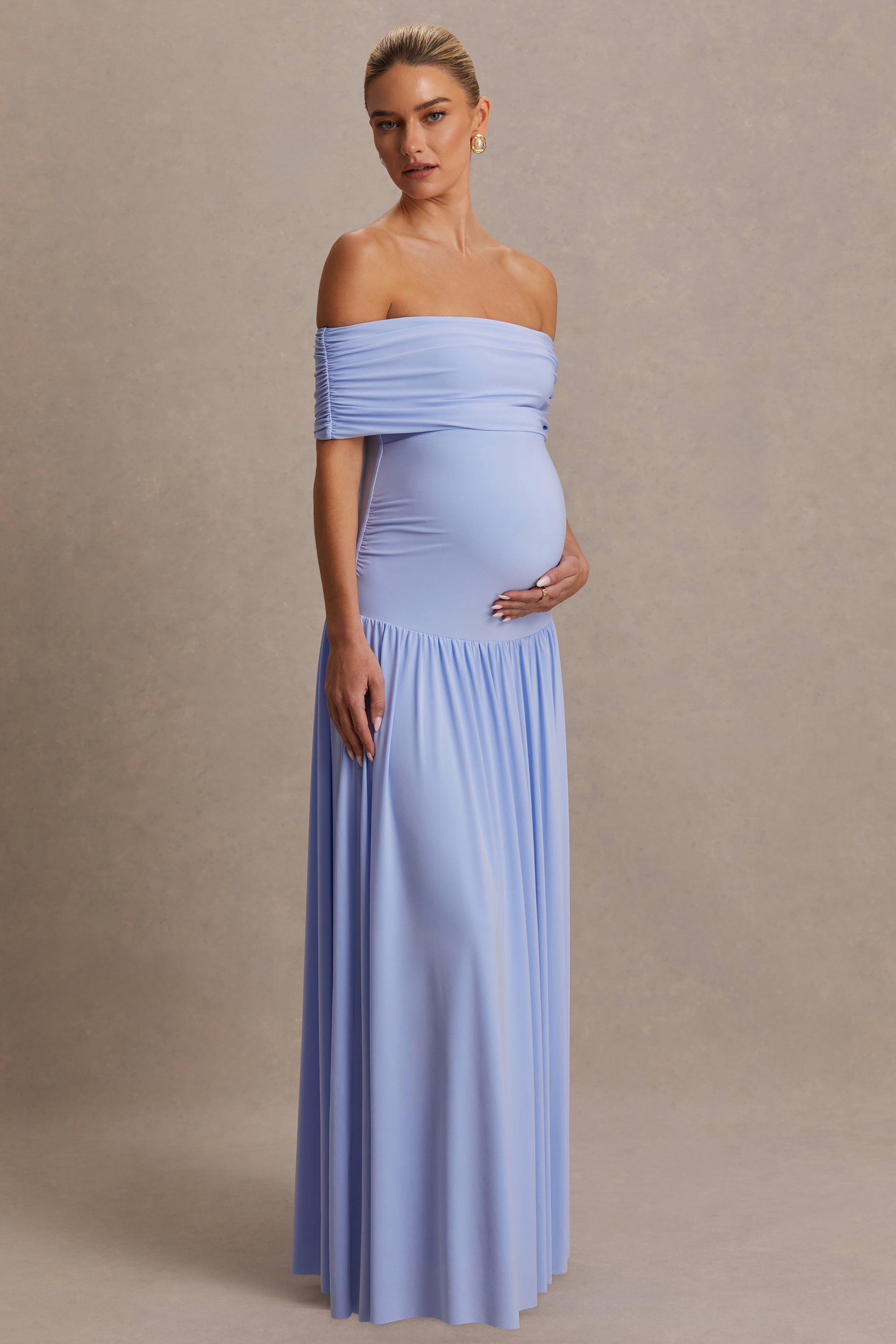 baby blue bardot fishtail maxi dress mesh cape retail Juliette | Powder Blue Bardot-Neck Maternity Maxi Dress With Drop-Wais –  Club L London
