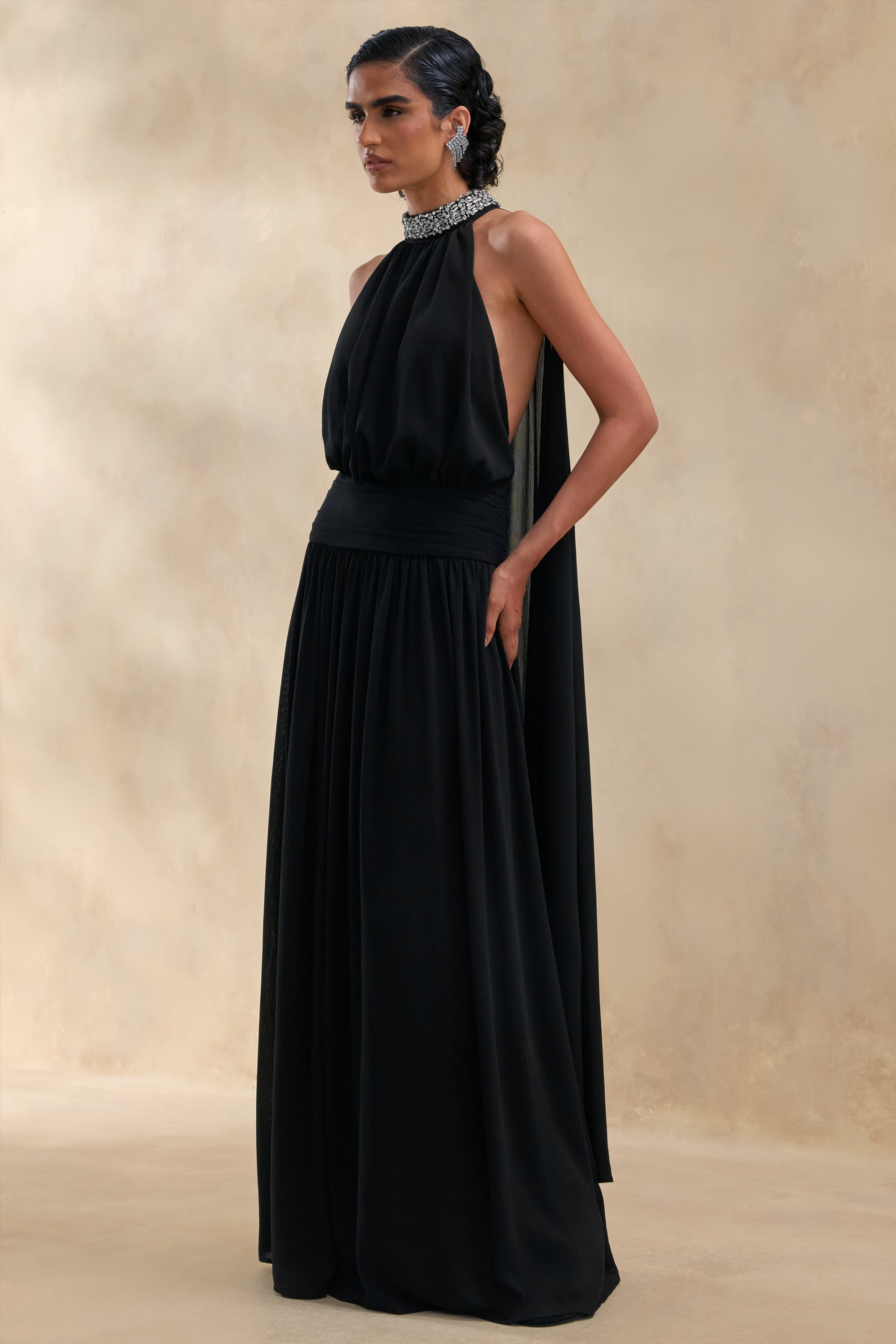 halter neck maxi dress australia Marie | Black Halter-Neck Maxi Dress With Embellished Detailing – Club L  London