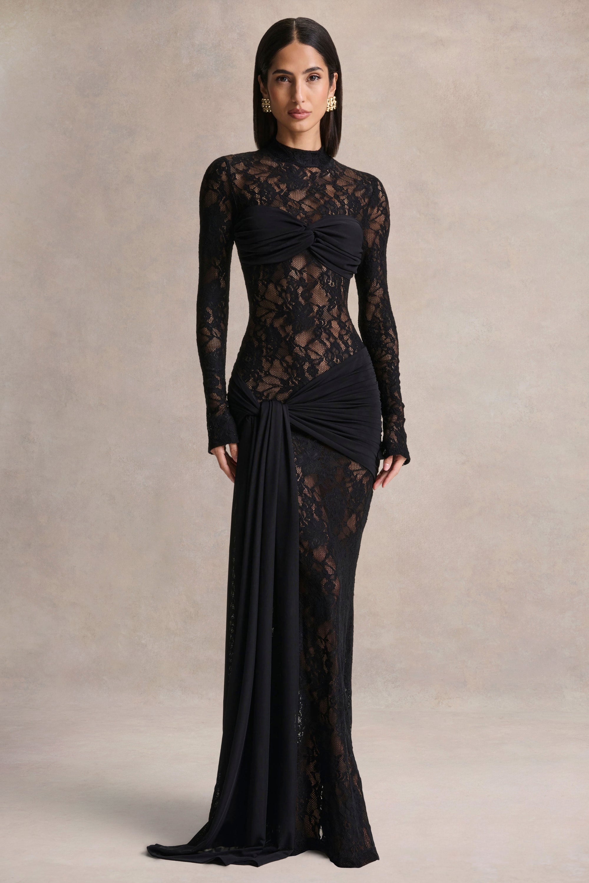 akira beaded maxi dress Akira | Black Lace Maxi Dress With Sash-Detail – Club L London