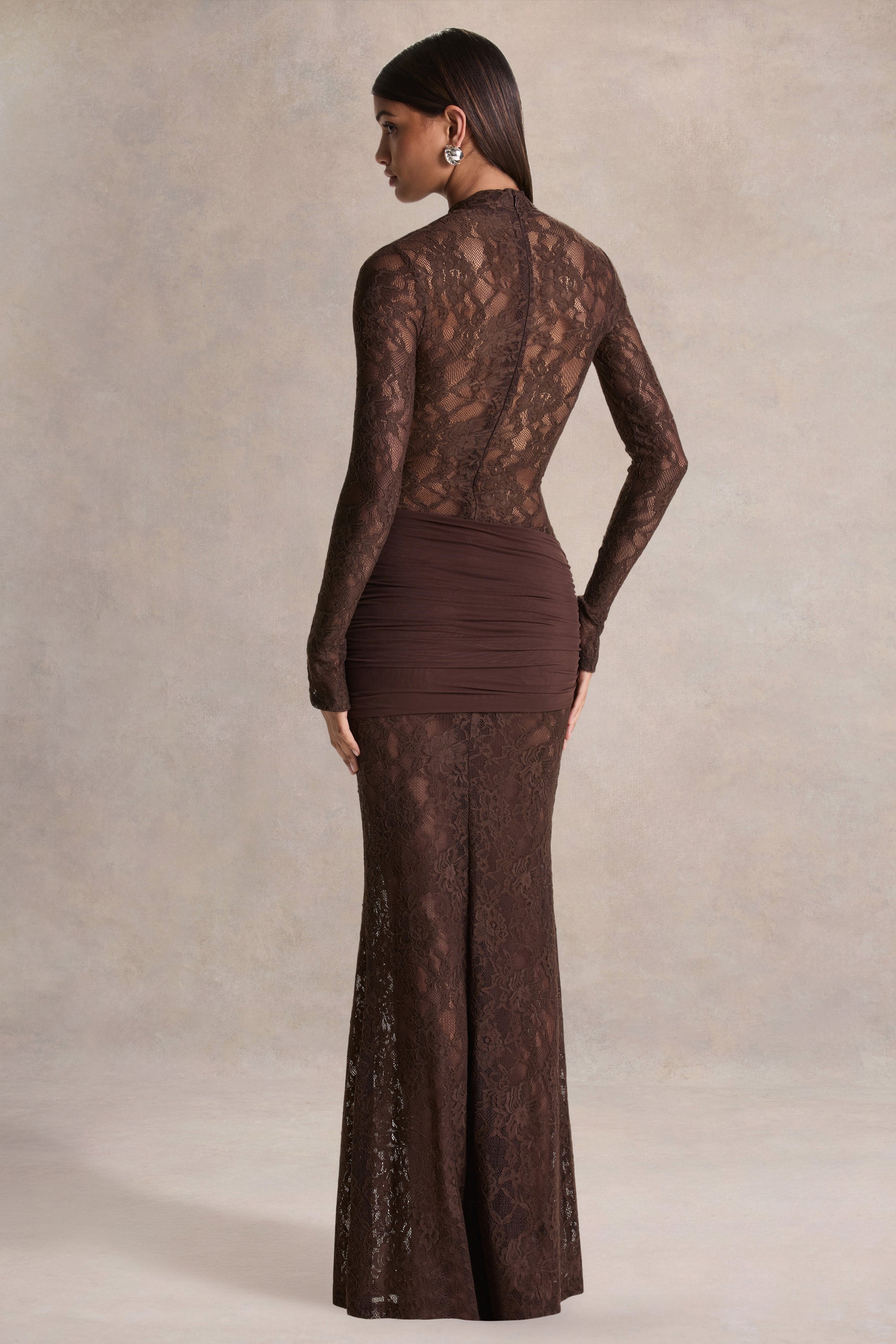 Akira | Brown Lace Maxi Dress With Sash-Detail  Club L London - AUS