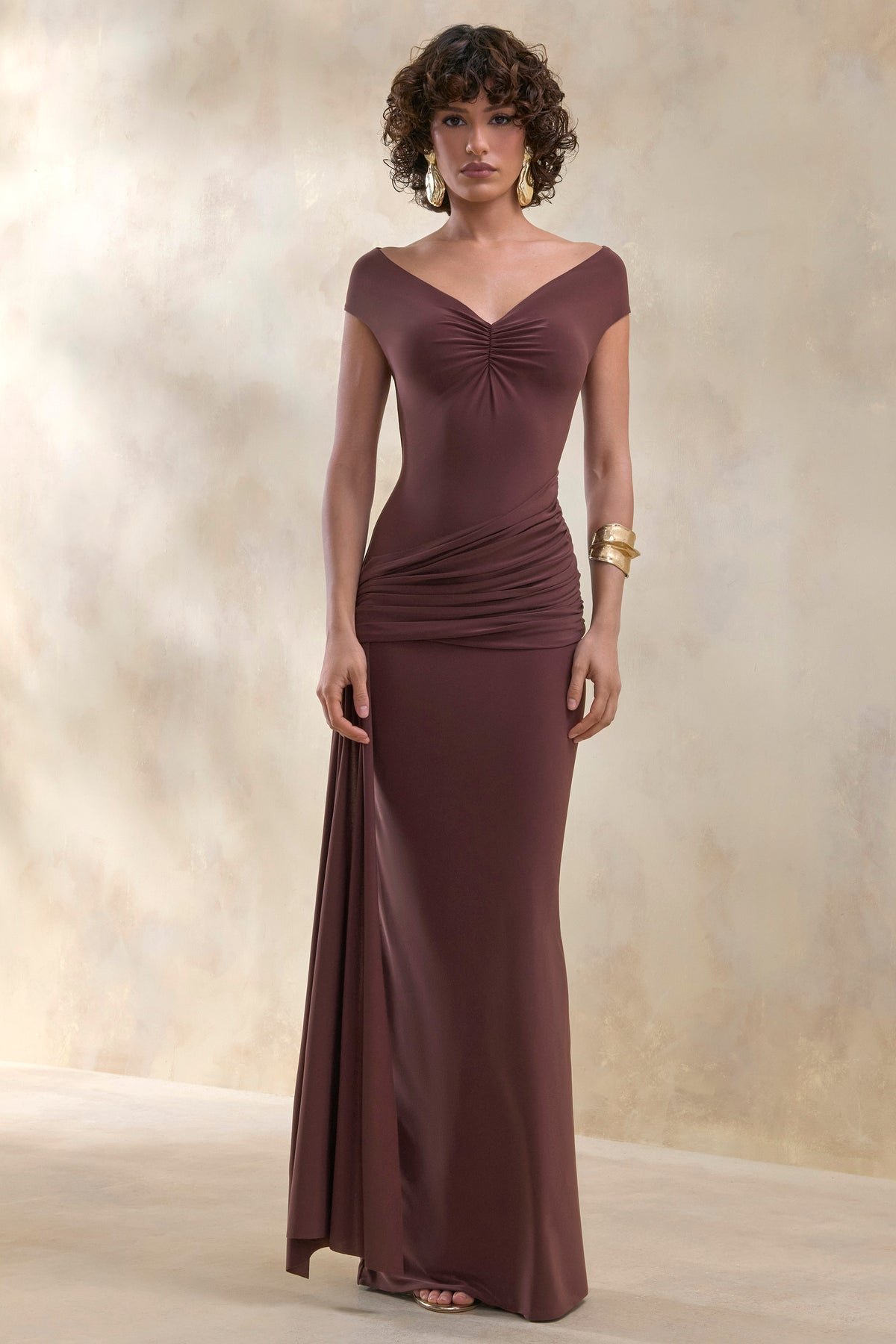 ECM_HR_CL137600022 - Petronia | Brown V-Neck Maxi Dress With Wrap-Detail 0.jpg