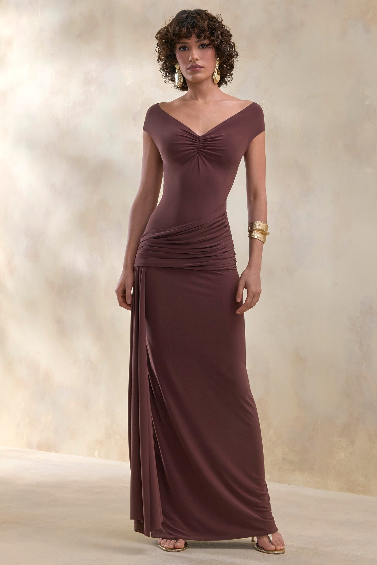 ECM_HR_CL137600022 - Petronia | Brown V-Neck Maxi Dress With Wrap-Detail 1.jpg