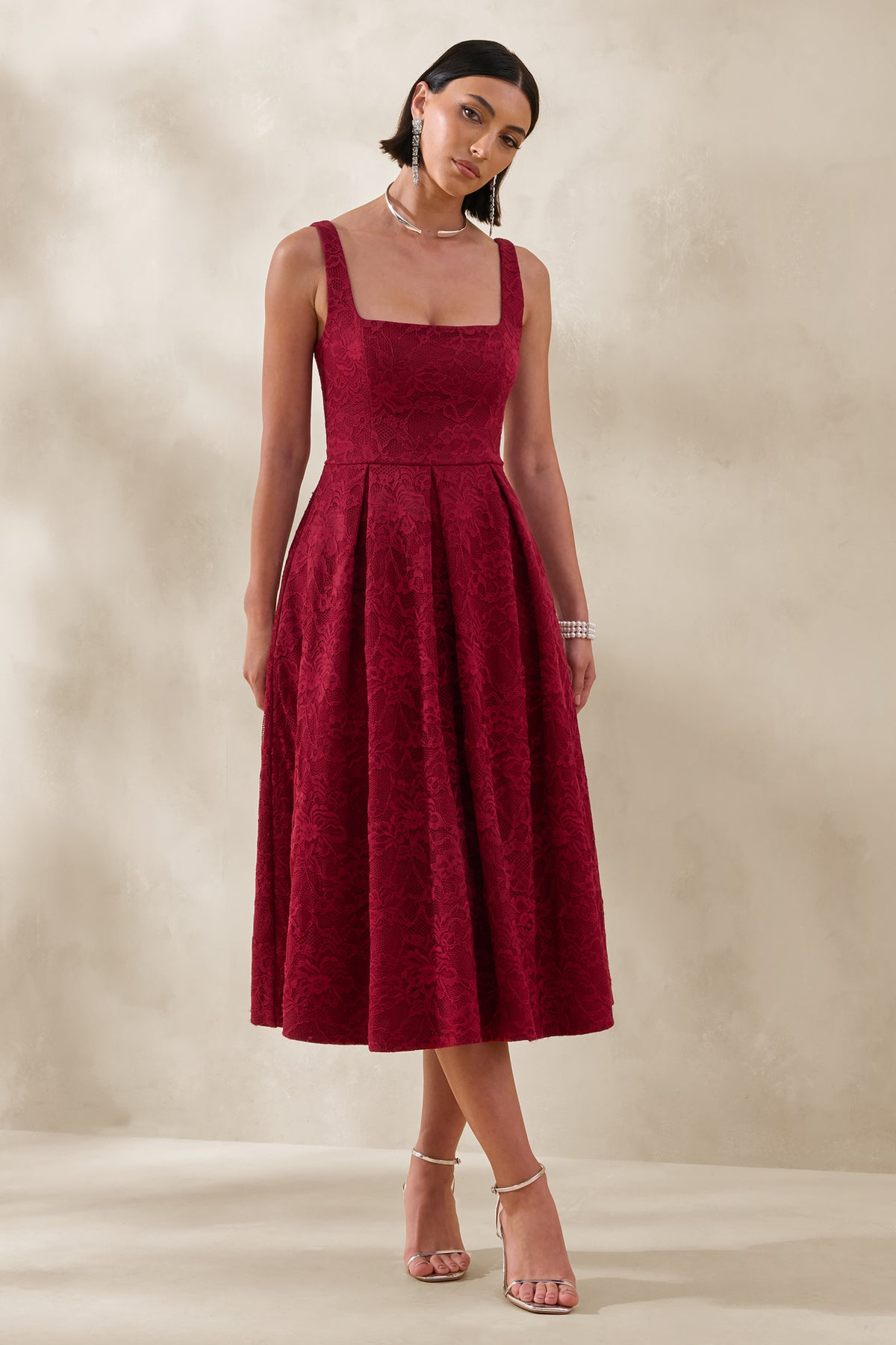 sachin and babi light blue dress New Look Dark Burgundy Lace Corset Midi Dress