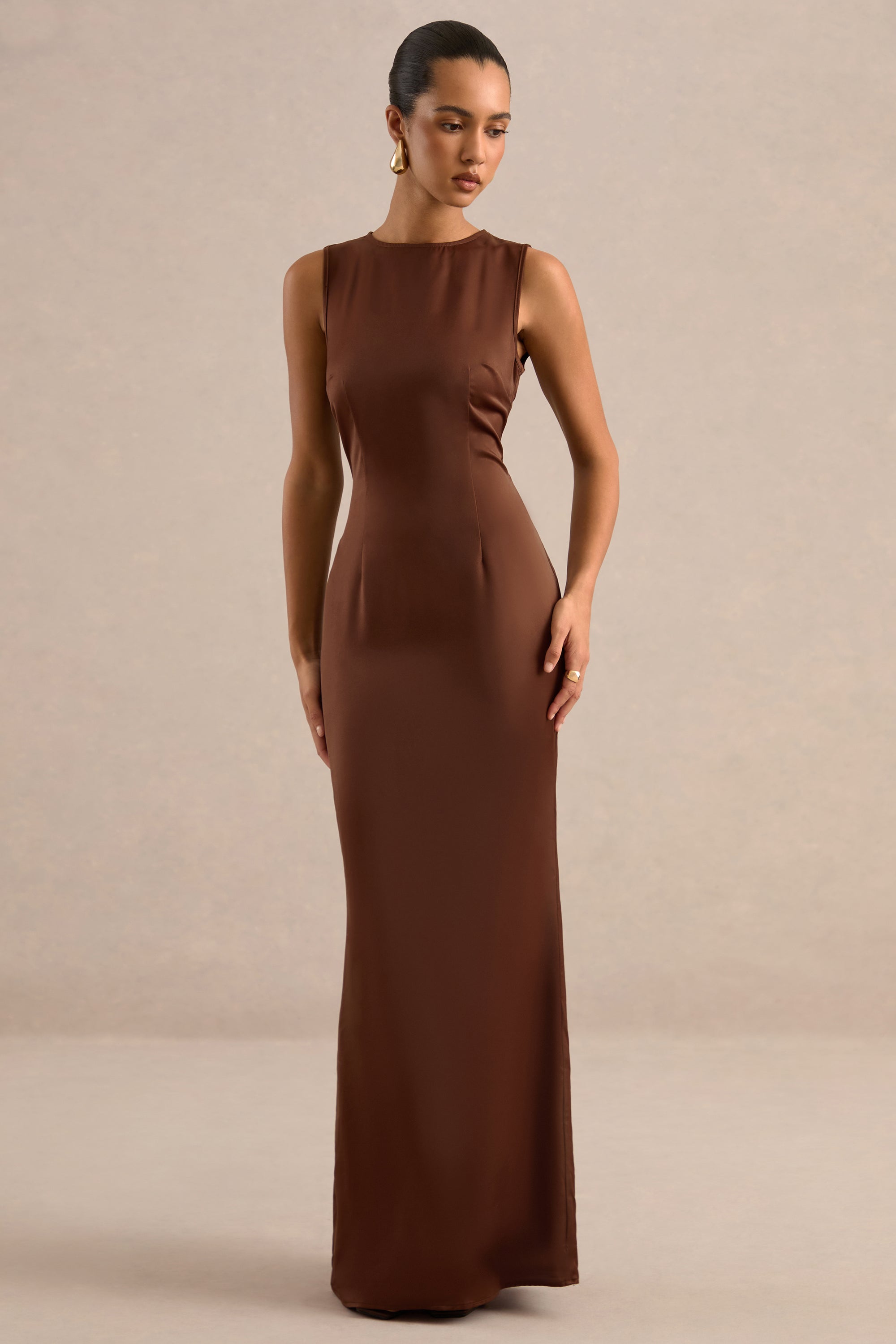 CL137662021 - Lavencia _ Brown Satin Wide-Neck Maxi Dress With Feather Trim 6.jpg