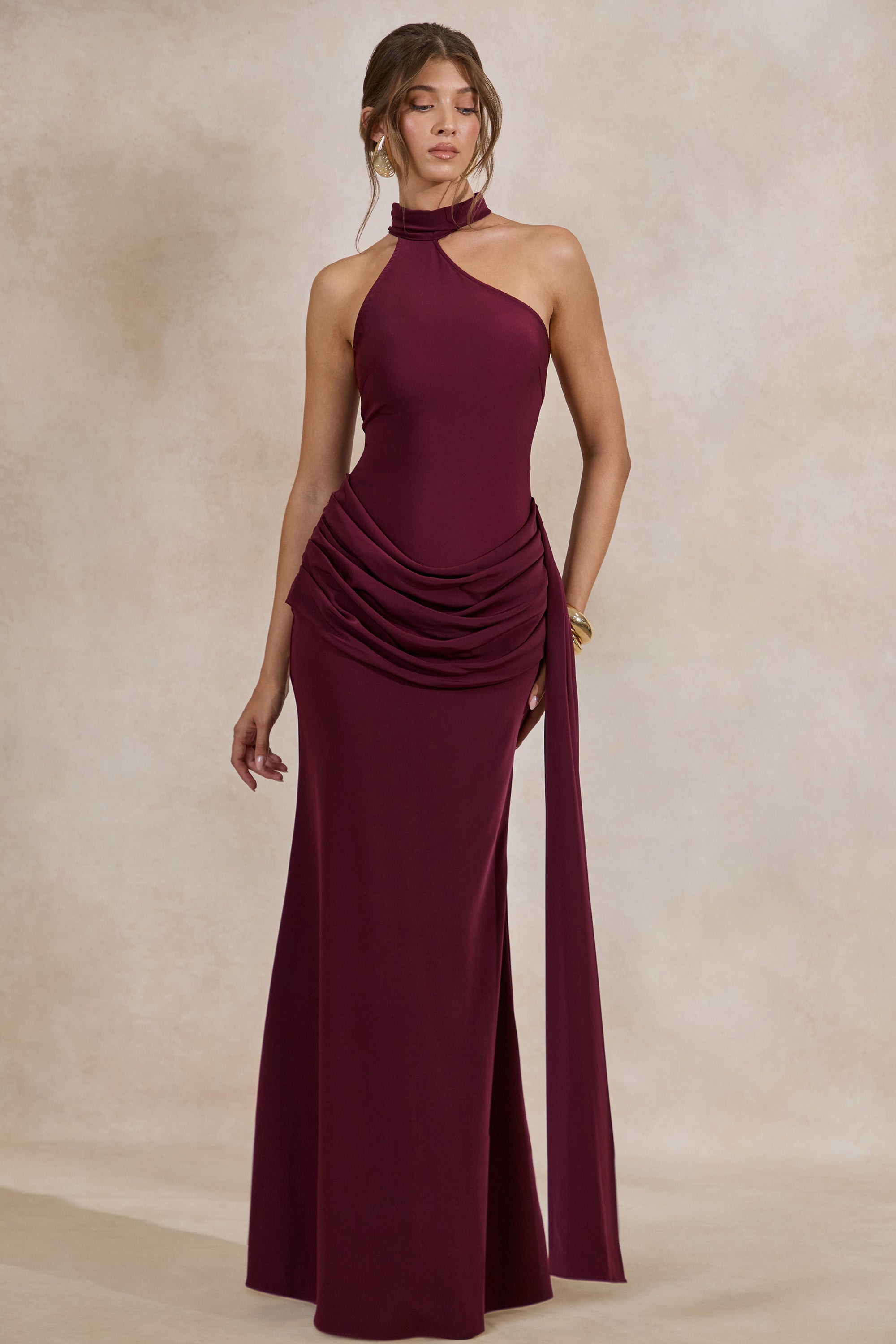 ECM_HR_CL137729102 - Aevina _ Burgundy Satin Asymmetric-Neck Maxi Dress With Sash-Detail1.jpg