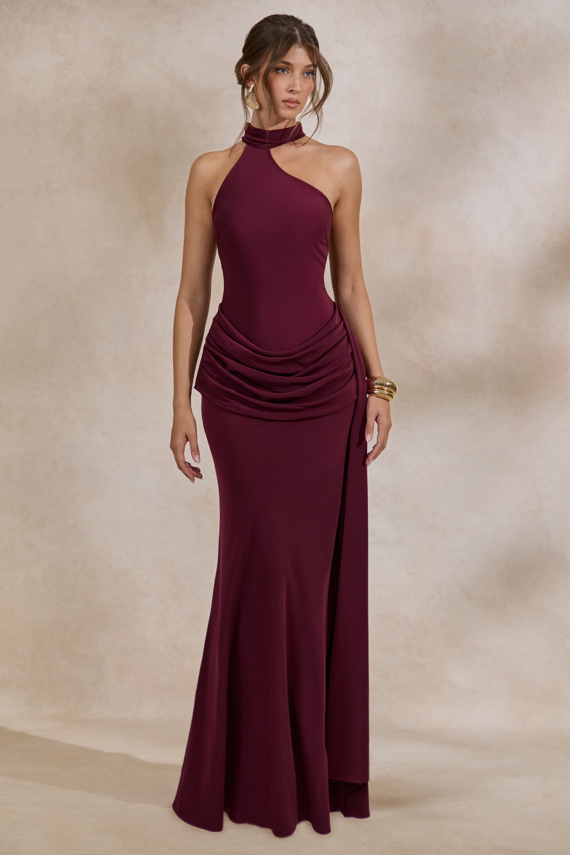 ECM_HR_CL137729102 - Aevina _ Burgundy Satin Asymmetric-Neck Maxi Dress With Sash-Detail2.jpg