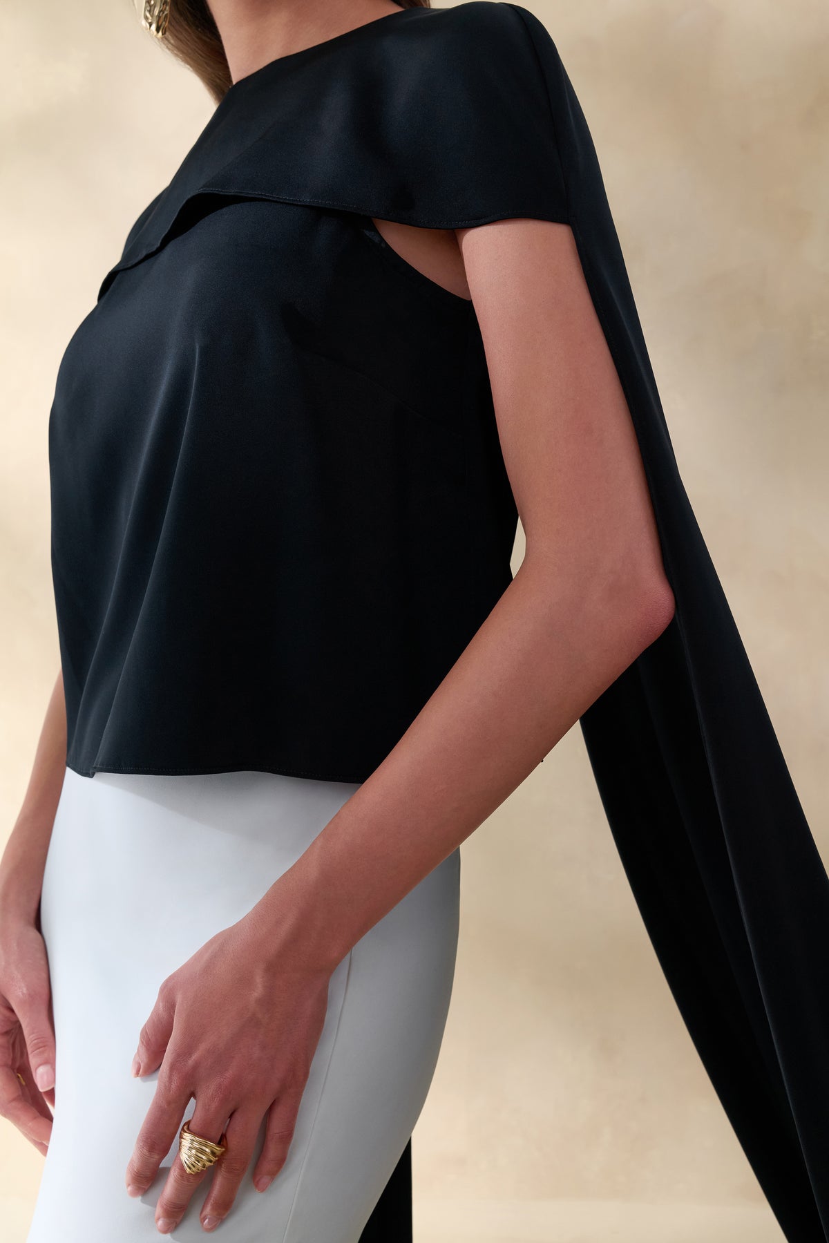 ECM_HR_CL137777001 - Aetheria | Black Satin High-Neck Top With Cape + ECM_HR_CL137855110 - Iveta | White Satin Maxi-Skirt 1.jpg