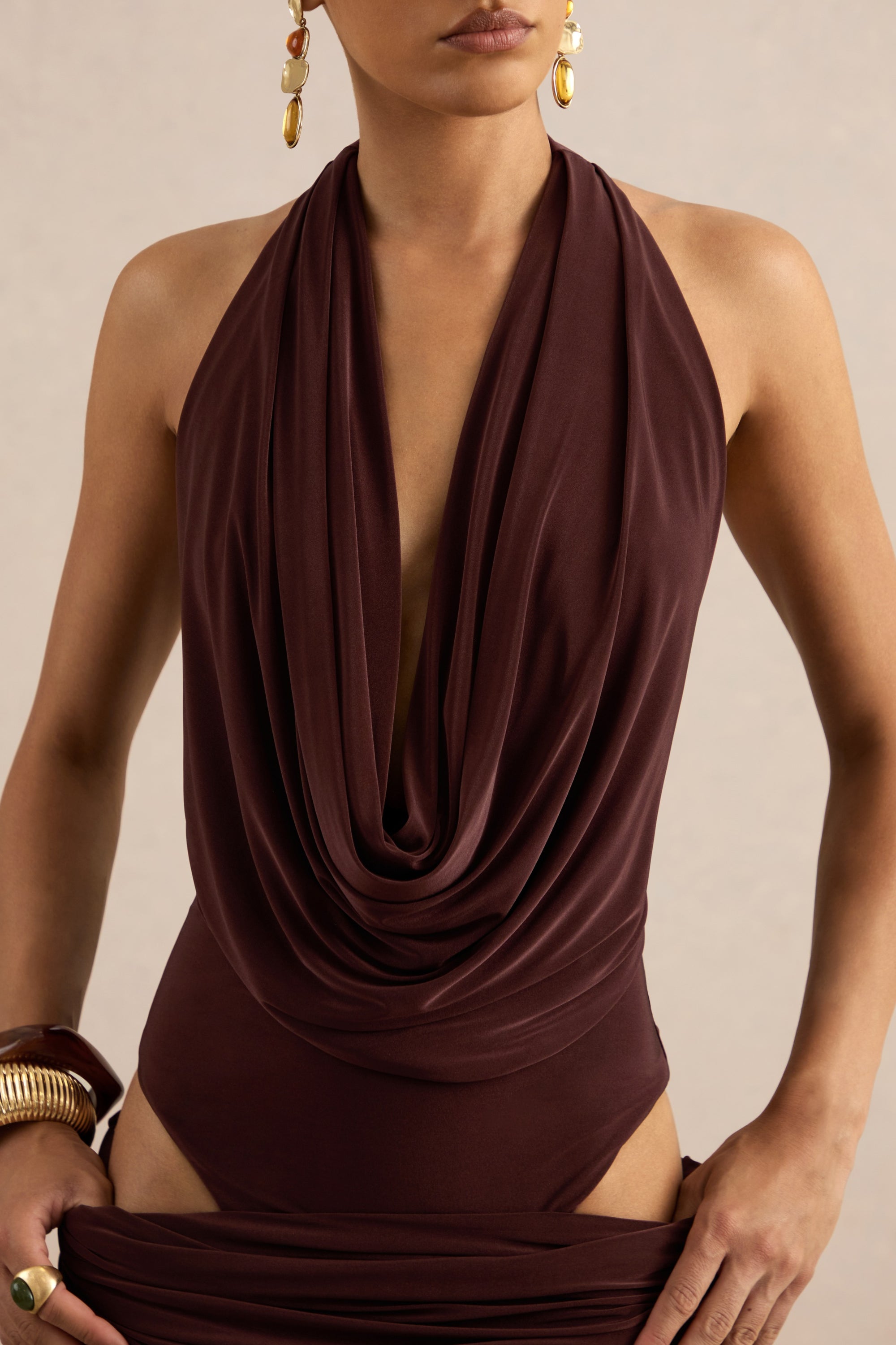 Kavya Dark Brown Extreme Plunge Neck Bodysuit CL137812022 60.jpg