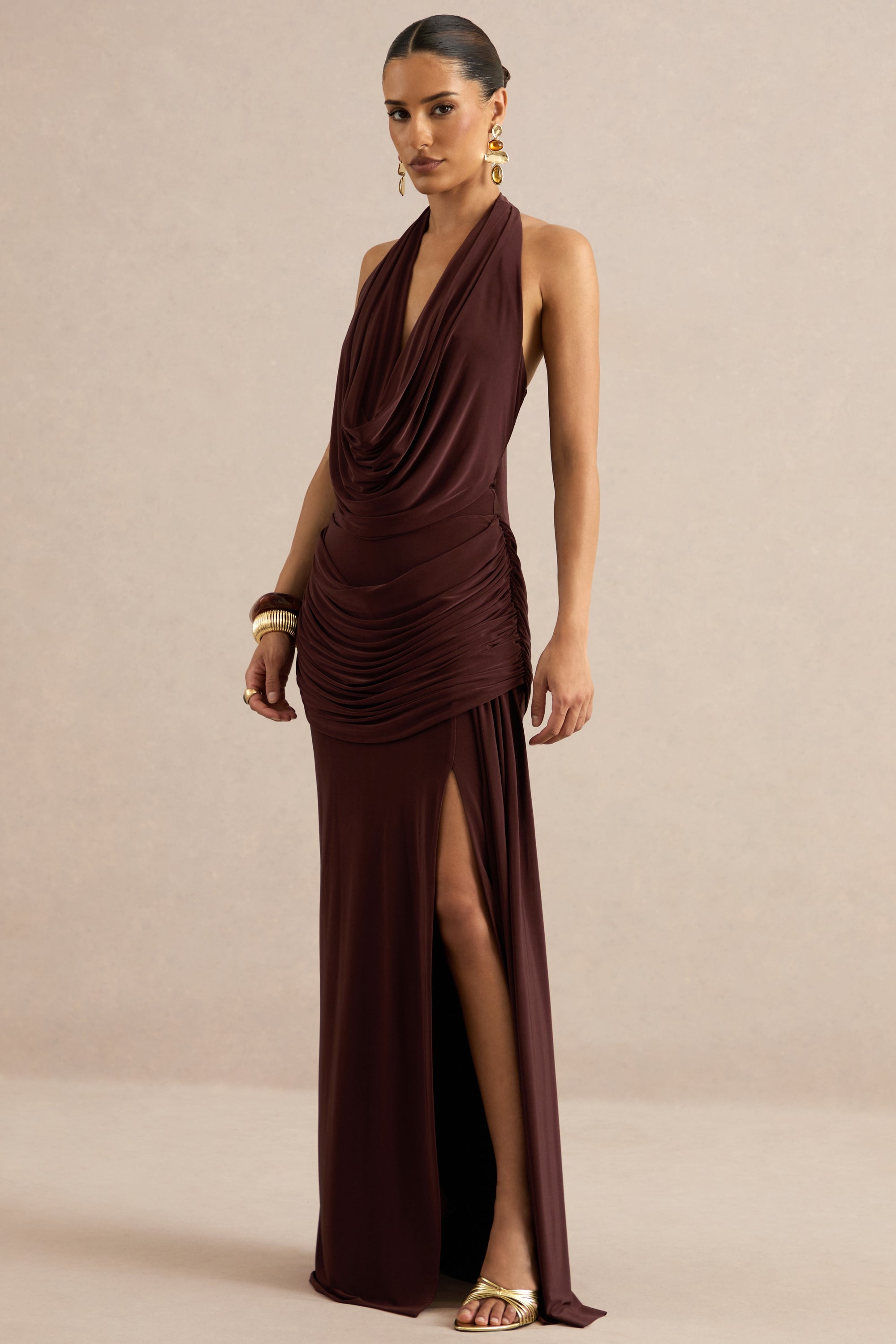 Kavya Dark Brown Extreme Plunge Neck Bodysuit CL137812022 16.jpg