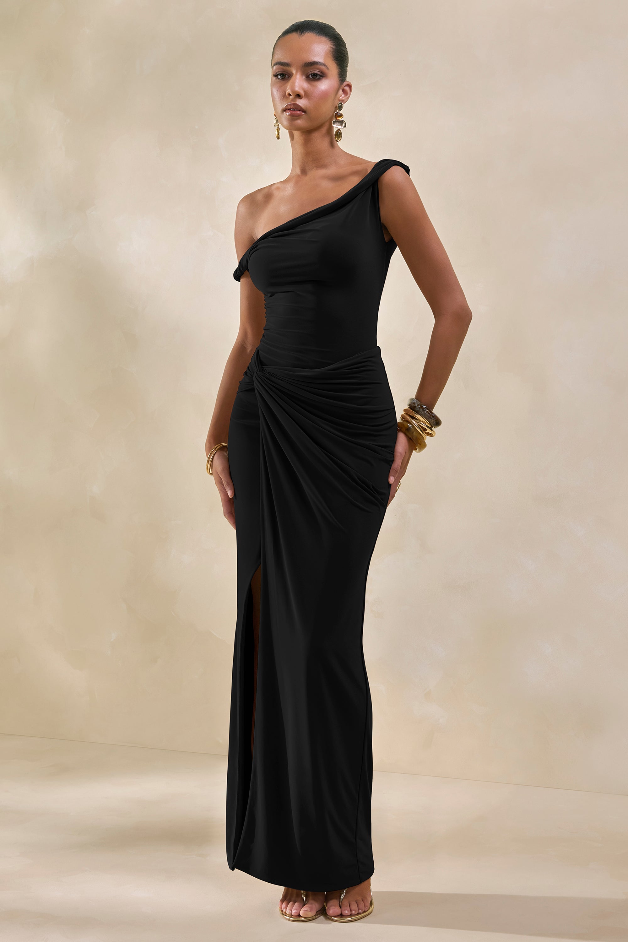 ECM_HR_CL137817001 -Kesia Black Twisted Asymmetric Bodysuit CL137833001 - Idris | Black Twisted Waist Maxi Skirt With Front Split_03.jpg