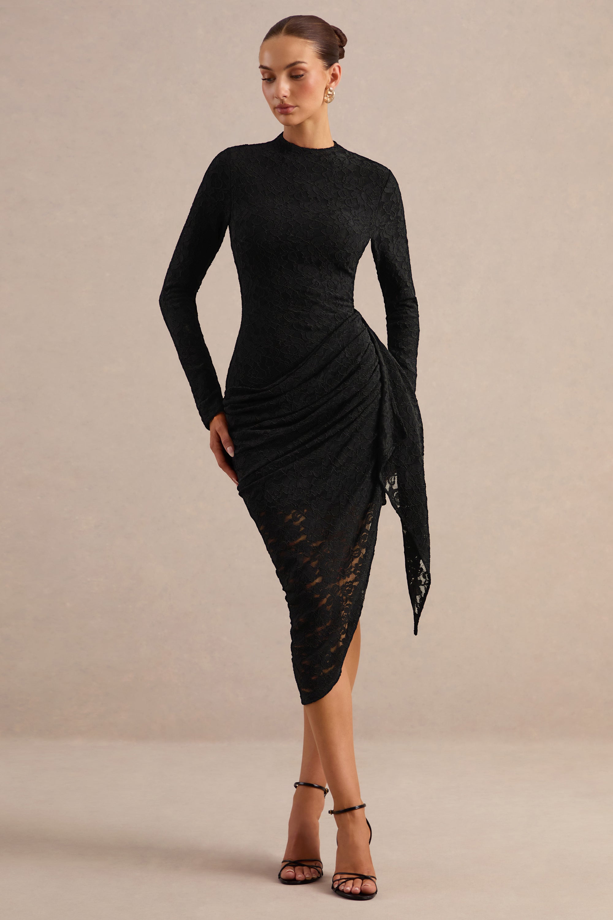 ECM_HR_CL137942001 - Laureline _ Black Lace Crew-Neck Midi Dress With Draped-Detail And Asymmetric-Hem0.jpg