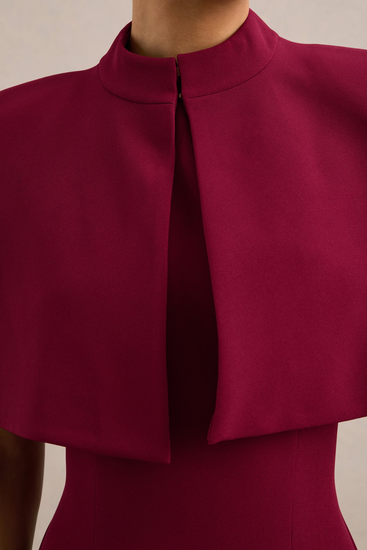 ECM_HR_CL137673102_Astrelle_Burgundy & CL138005102 - Deva Burgundy High Neck Short Sleeve Cape_5789.jpg