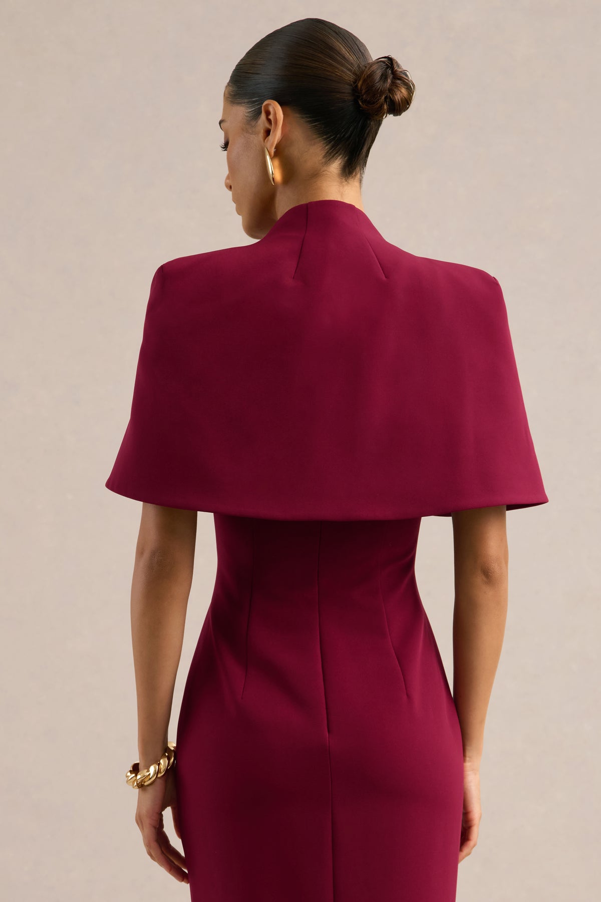 ECM_HR_CL137673102_Astrelle_Burgundy & CL138005102 - Deva Burgundy High Neck Short Sleeve Cape_5794.jpg