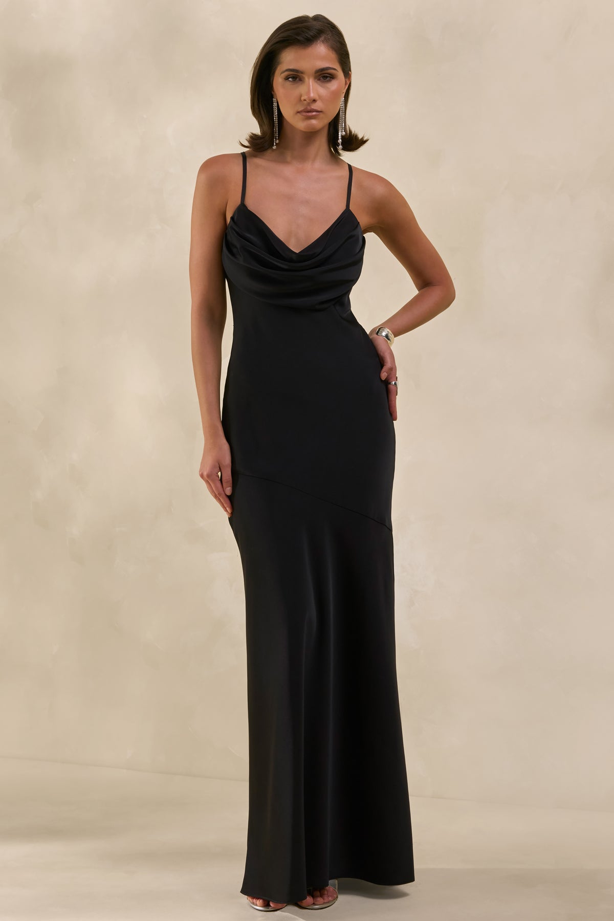 Anarelle Black Satin Cowl-Neck Maxi Dress Club L London - AUS Anarelle Black Satin Cowl-Neck Maxi Dress Club L London - AUS