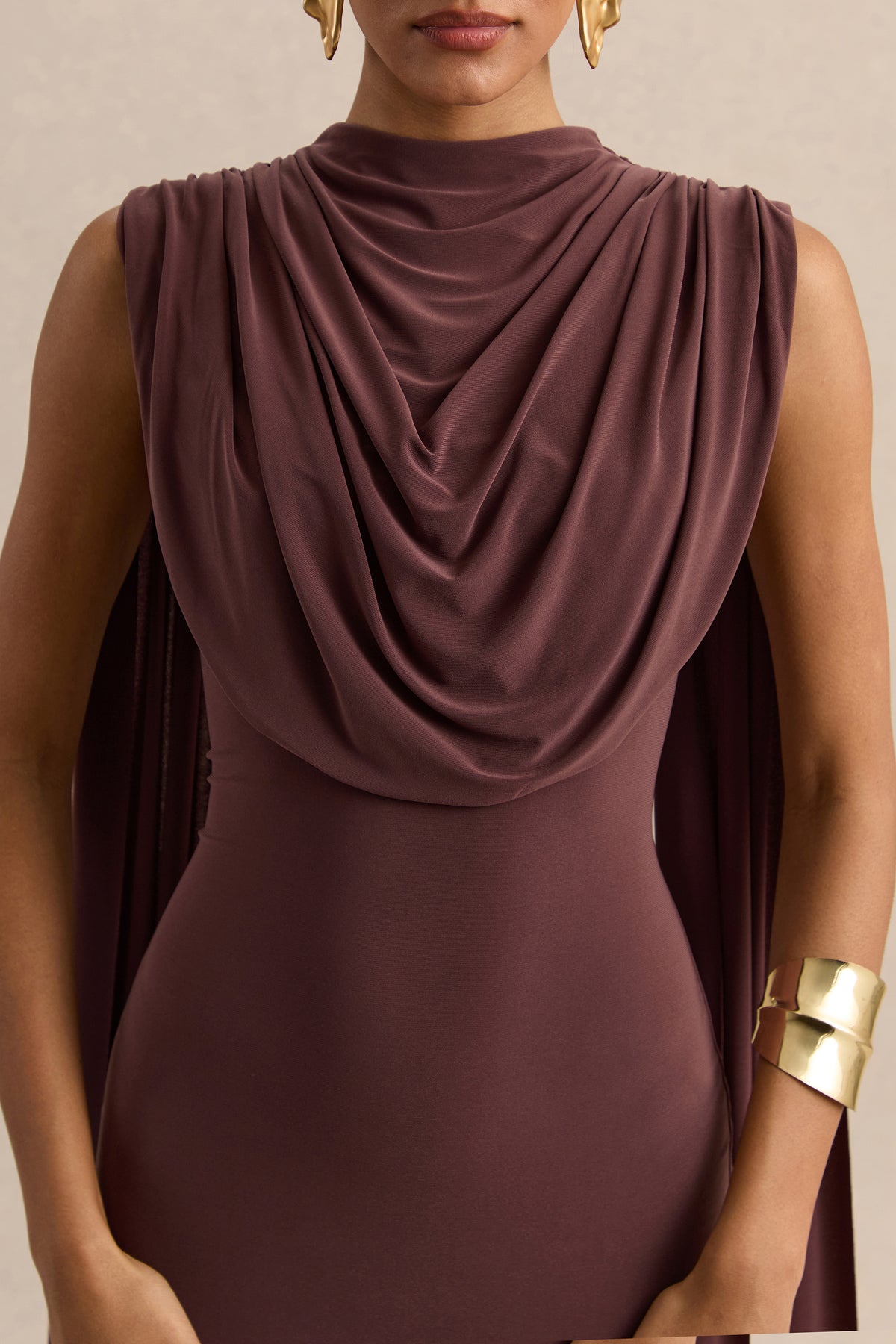 ECM_HR_CL138023021 - Patrina - Brown High-Neck Maxi Dress With Draped-Detailing And Cape-Sleeves 04.jpg