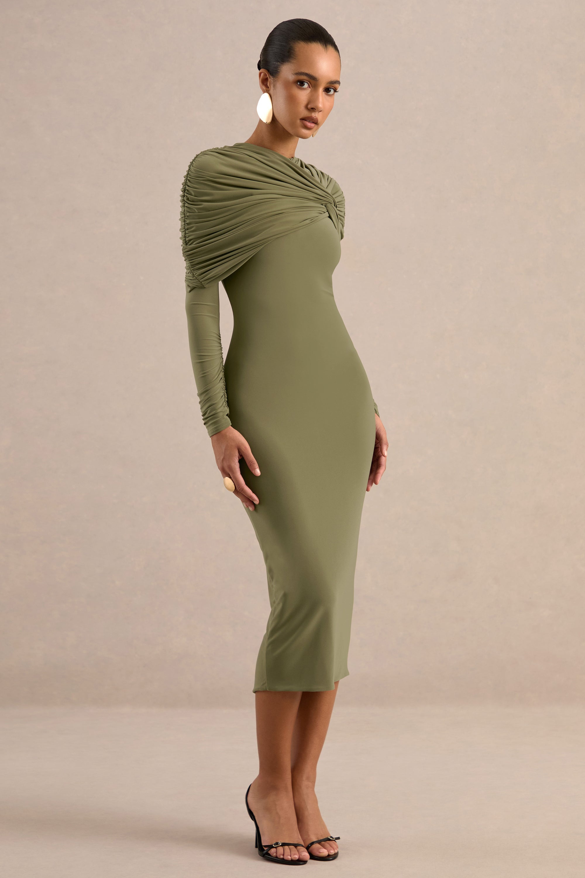 ECM_HR_CL138026031 - Delaria Olive High-Neck Midi Dress With Twist-Knot Detail2.jpg