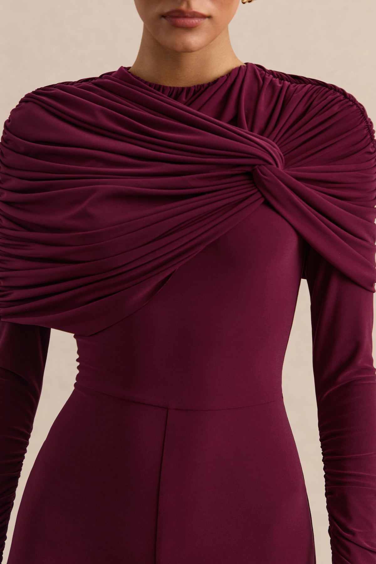 ECM_HR_CL138033102 - Eloura - Burgundy High-Neck Jumpsuit With Twist-Gathered Detail 03.jpg