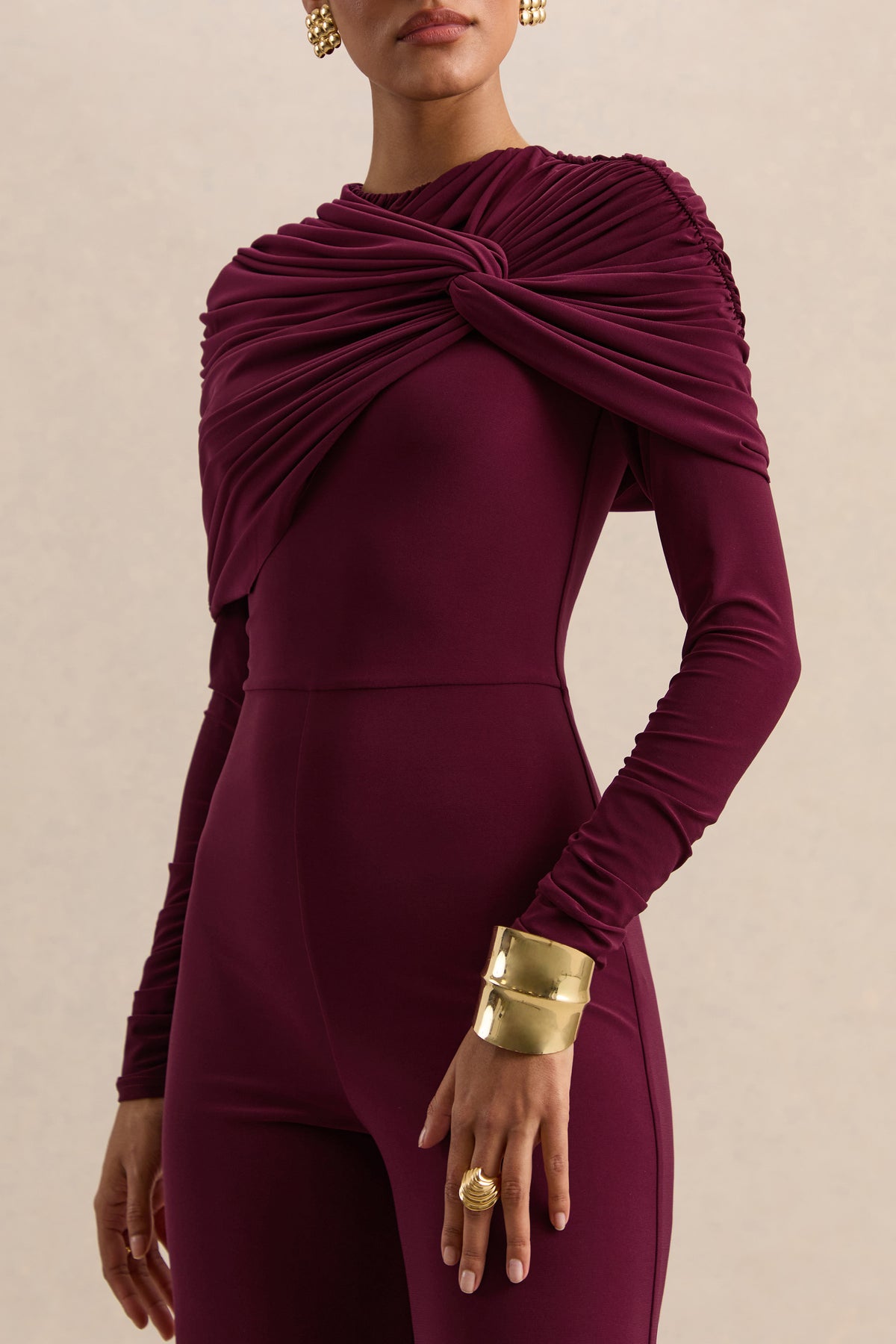 ECM_HR_CL138033102 - Eloura - Burgundy High-Neck Jumpsuit With Twist-Gathered Detail 05.jpg