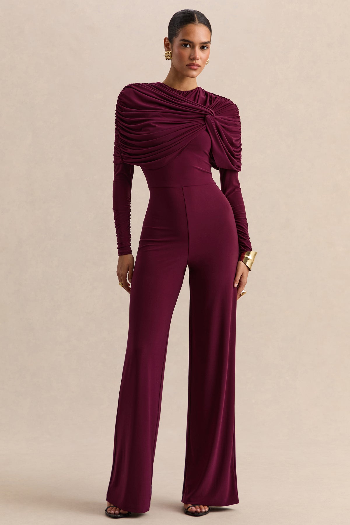 ECM_HR_CL138033102 - Eloura - Burgundy High-Neck Jumpsuit With Twist-Gathered Detail 07_HERO.jpg