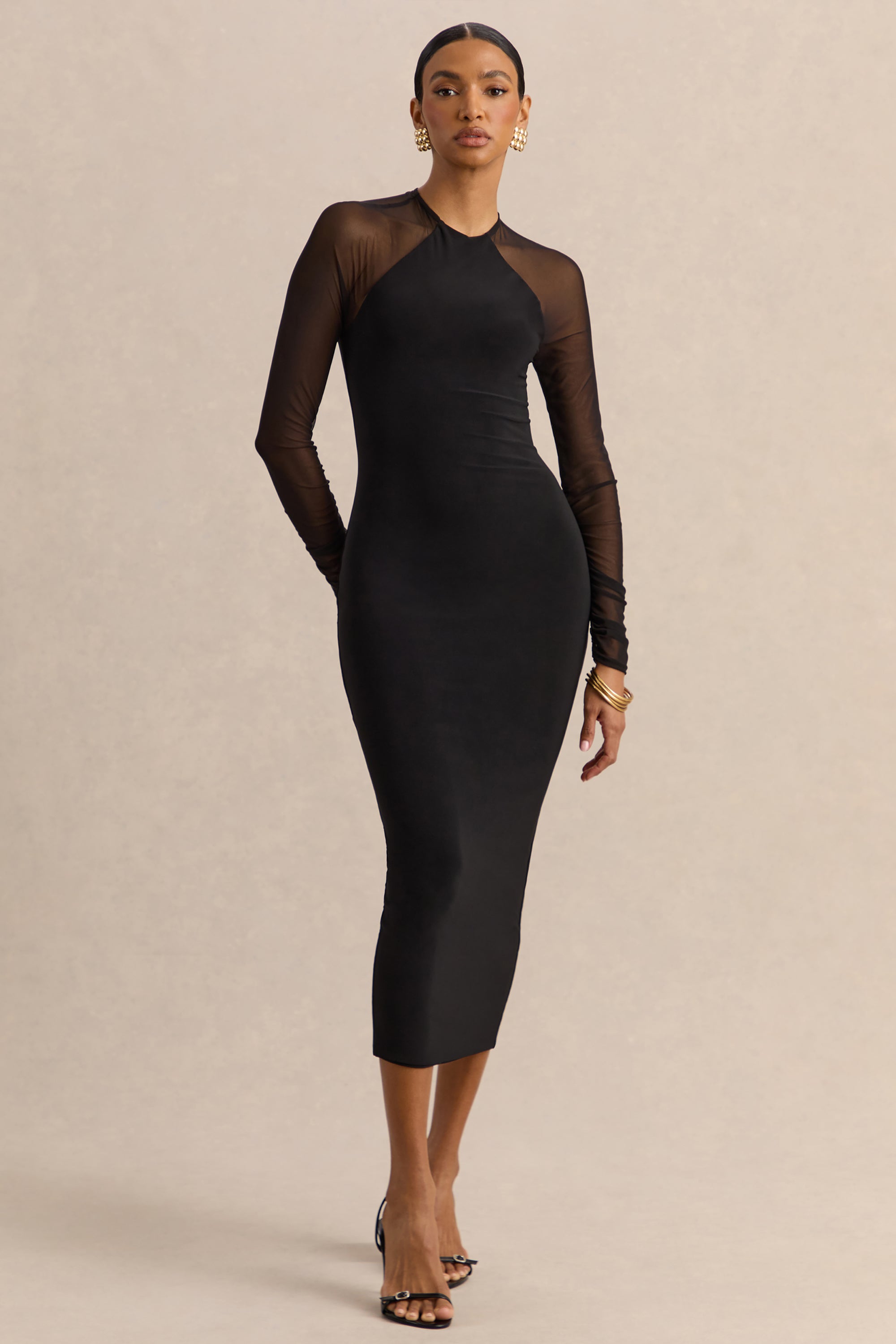 long sleeve midi dress au Significant Other Long Sleeve Midi Dress In Black - 80% Off