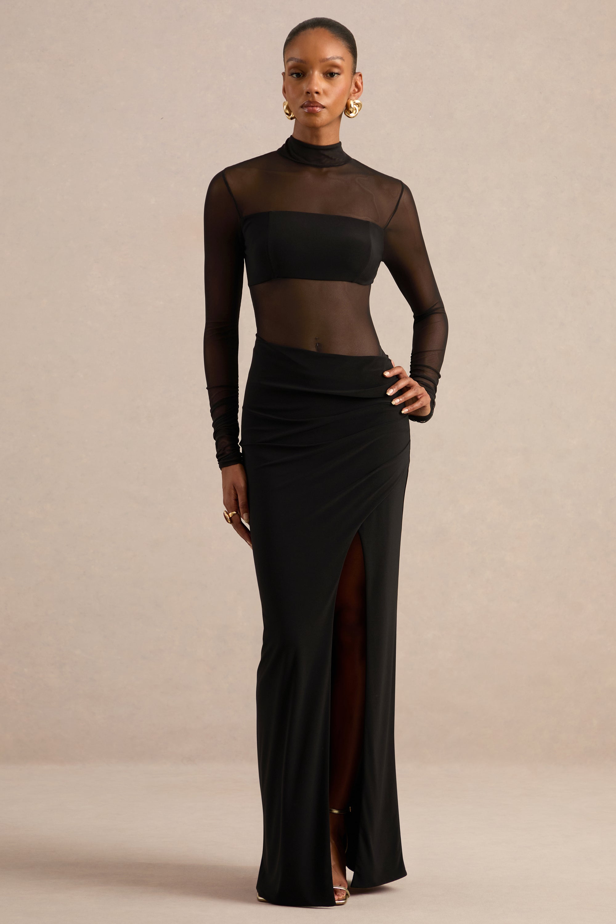 ECM_HR_CL138057001 - Asaira _ Black Mesh High-Neck Maxi Dress With Front-High Split1.jpg