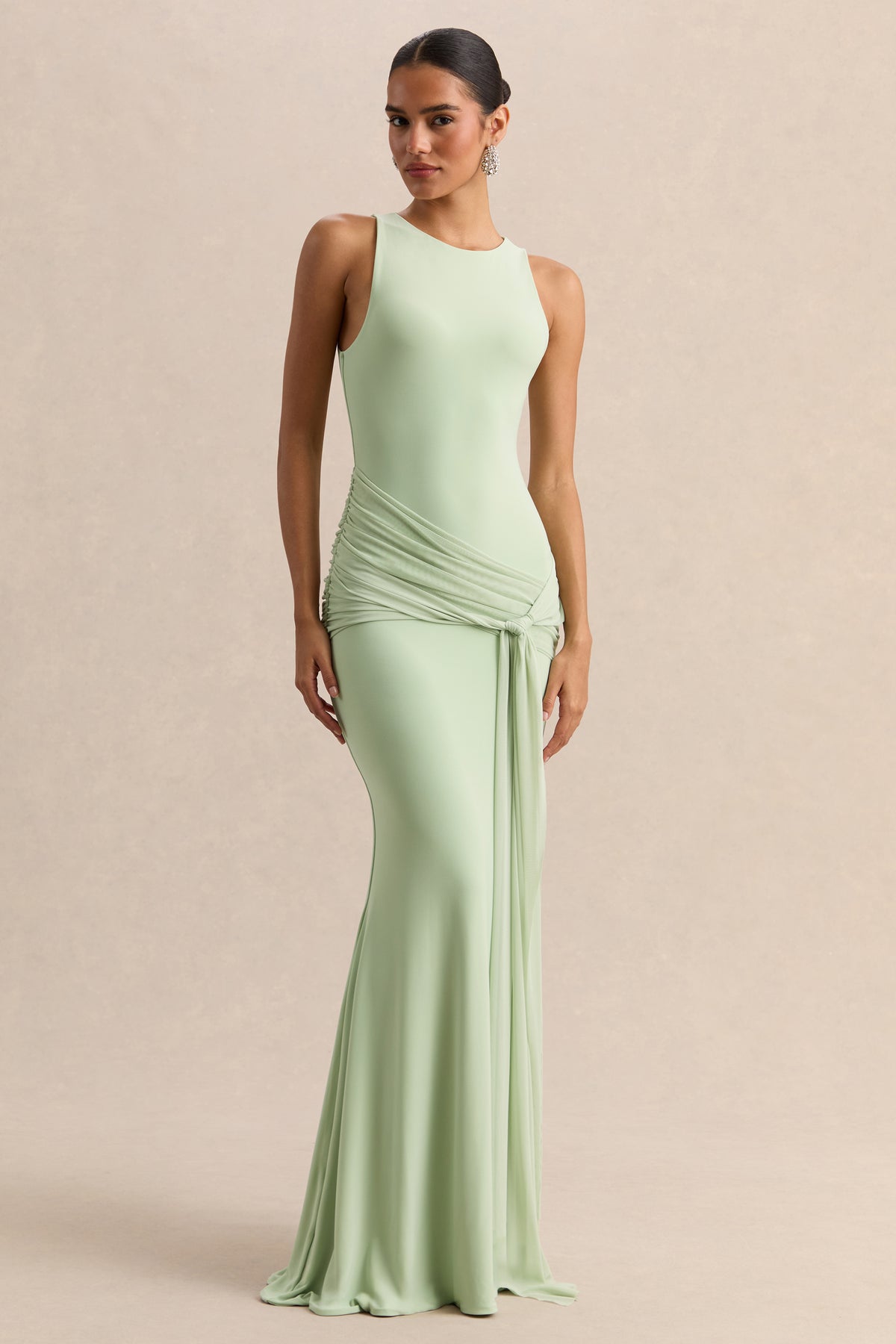 ECMH-HR-CL138068032 - Mirene - Mint Round-Neck Maxi-Dress With Gathered-Detailing And Sash 08.jpg
