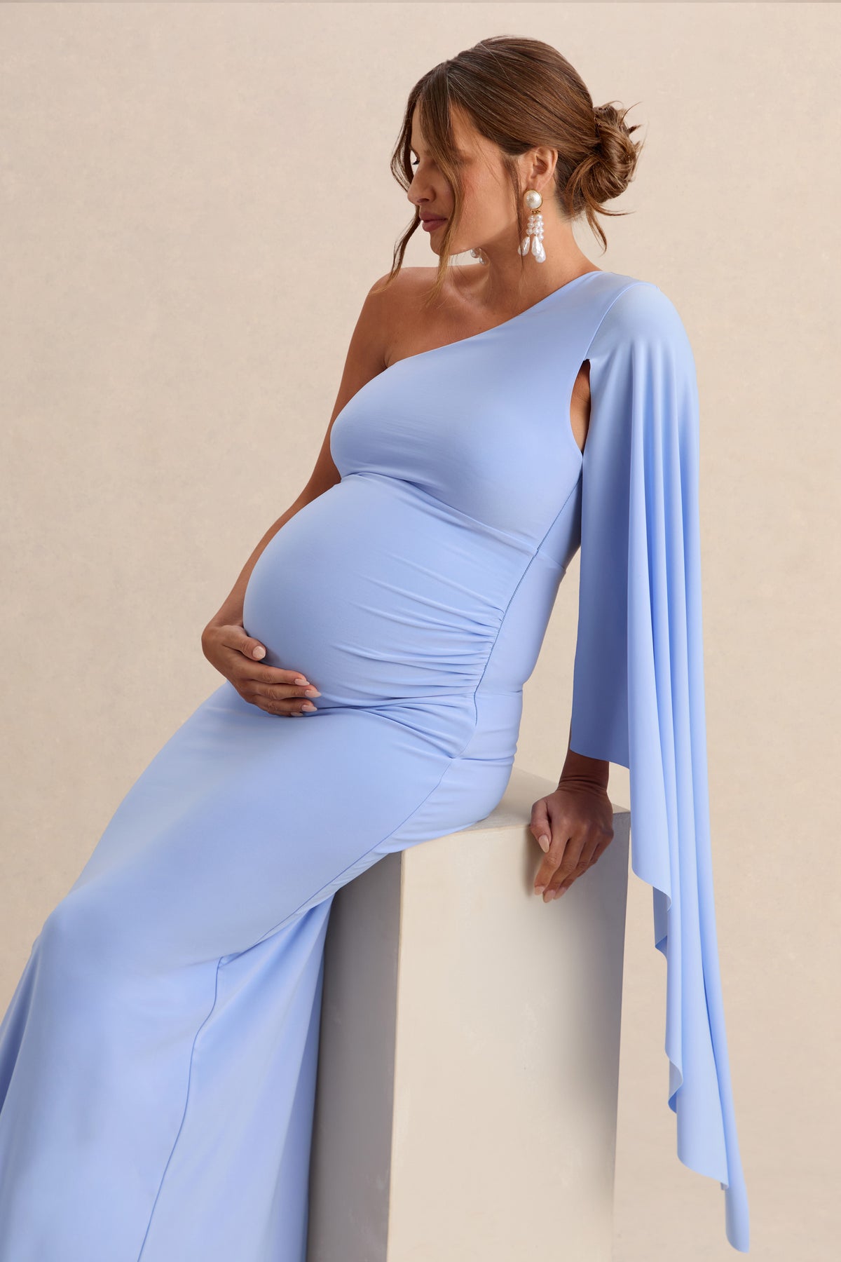 ECM_HR_CL138191013  - Shanae Light Blue Asymmetric-Neck Maternity Maxi Dress With Cape Sleeve And Gathered Detailing 2.jpg