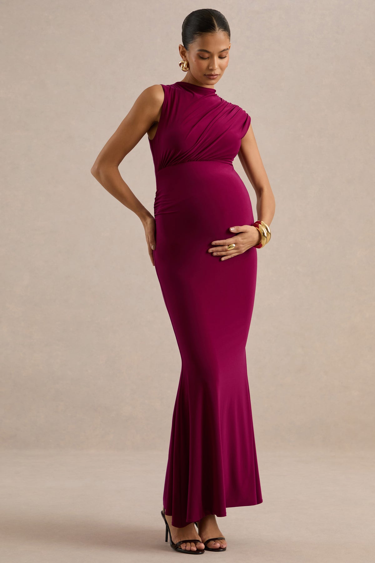 ECM_HR_CL138193102 - Osanna _ Burgundy Jersey Round Neck Maternity Maxi Dress With Gathered Detailing2.jpg