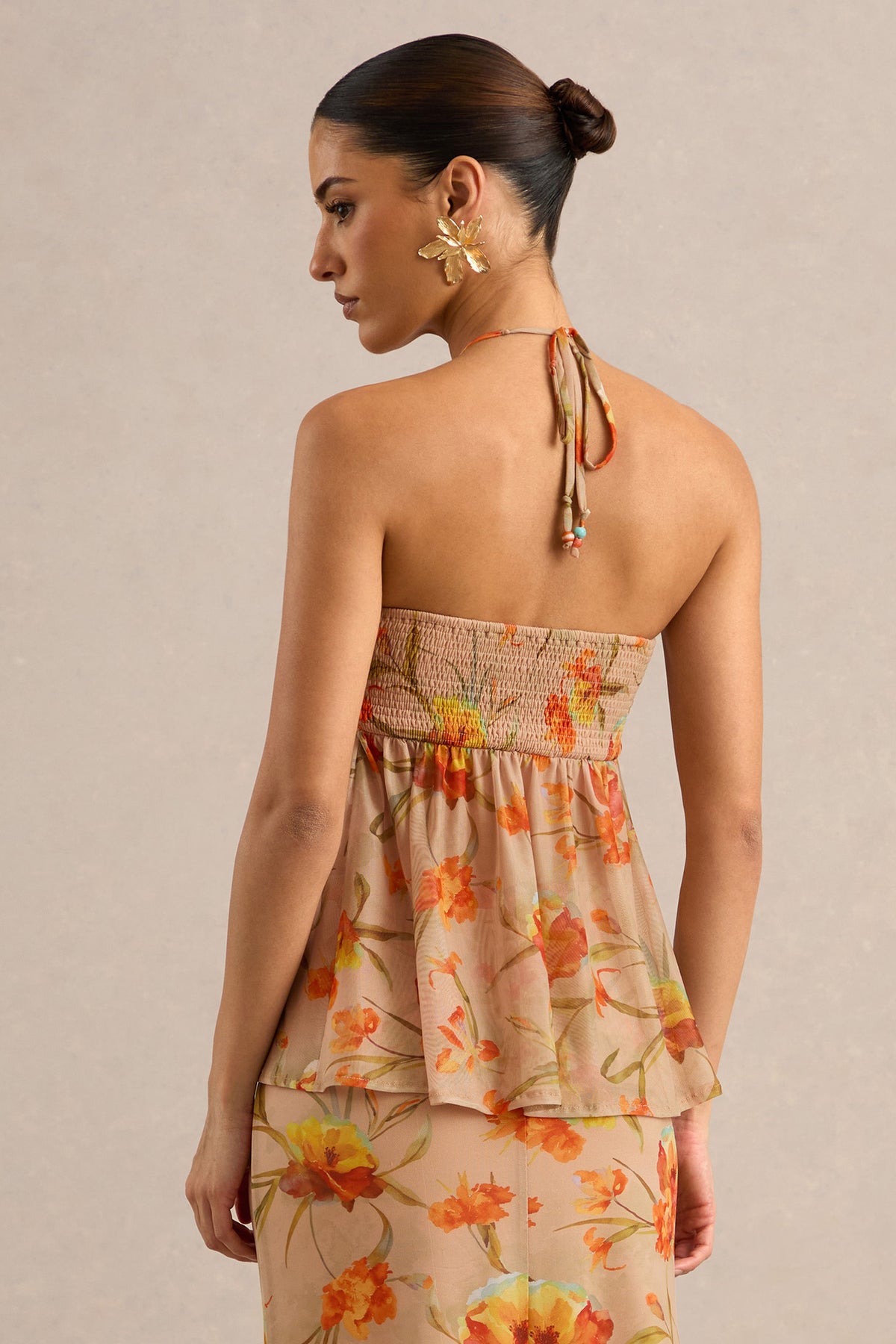 CL138221070 - Flaviah | Orange Floral Print Mesh Halter-Neck Top 9.jpg