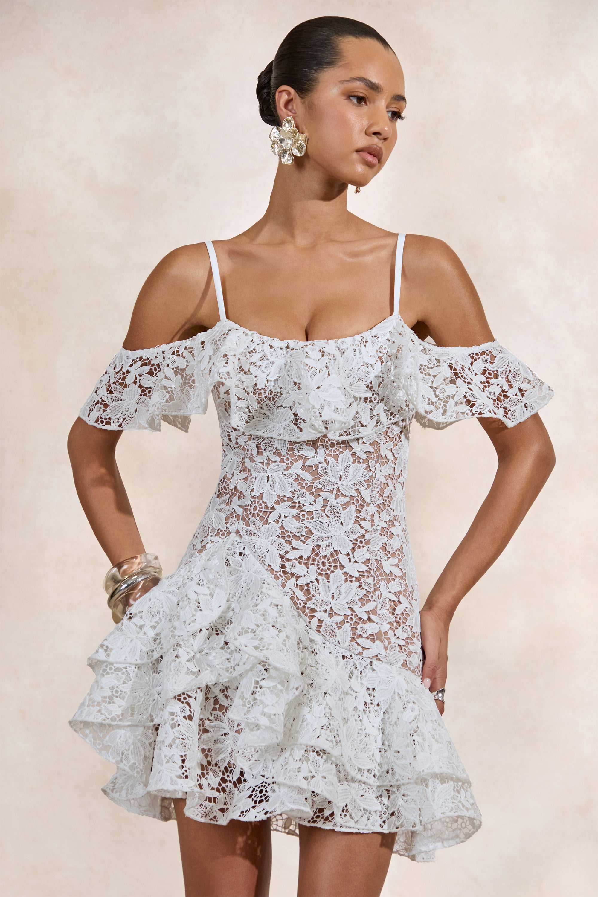CL138260110 - Lyris _ White Lace Scoop-Neck Mini Dress With Ruffled Detailing2.jpg