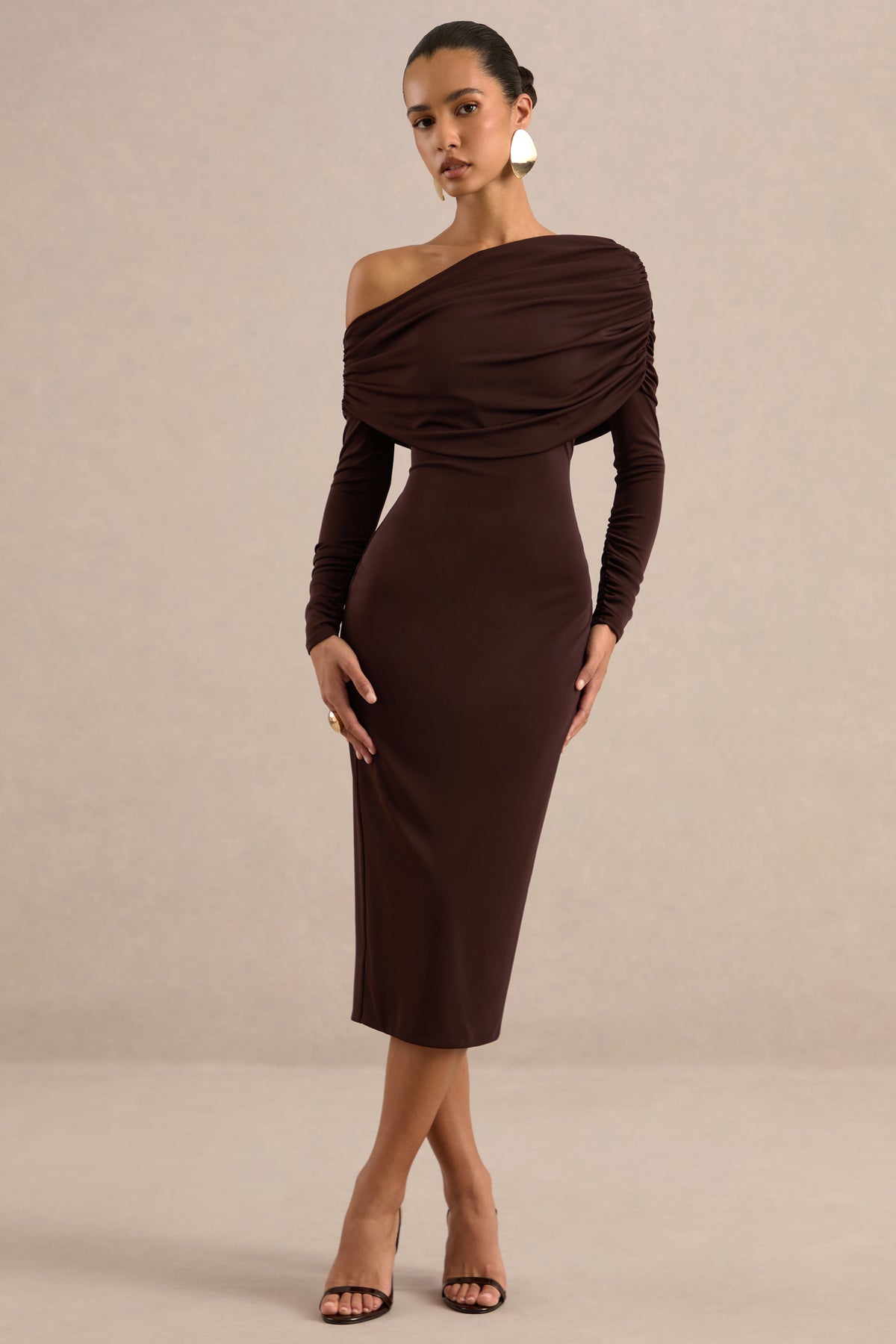 ECM_HR_CL138269022_Evera Dark Brown Asymmetric-Neck Midi Dress With Draped Detailing 24.jpg