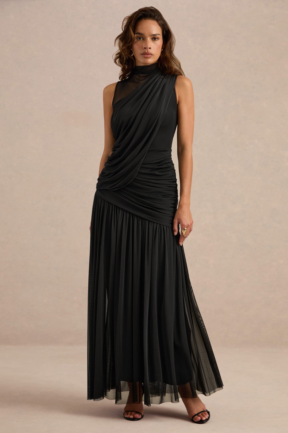 ECM_HR_CL138291001 - Karis Black Mesh High-Neck Maxi Dress With Gathered Detailing0.jpg